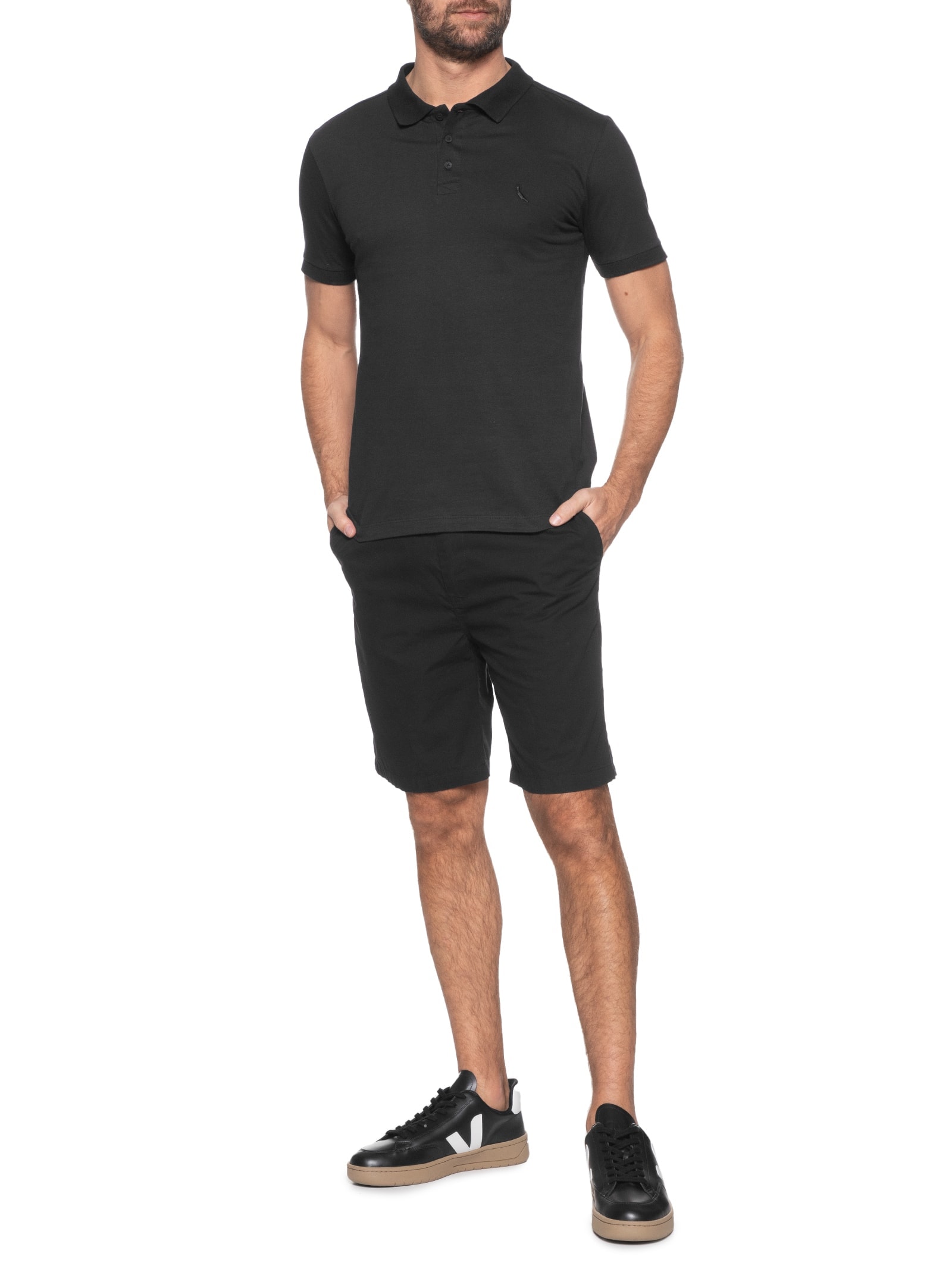 Polo Masculina Malha Pica-Pau Mono Enxuto Preto  Reserva