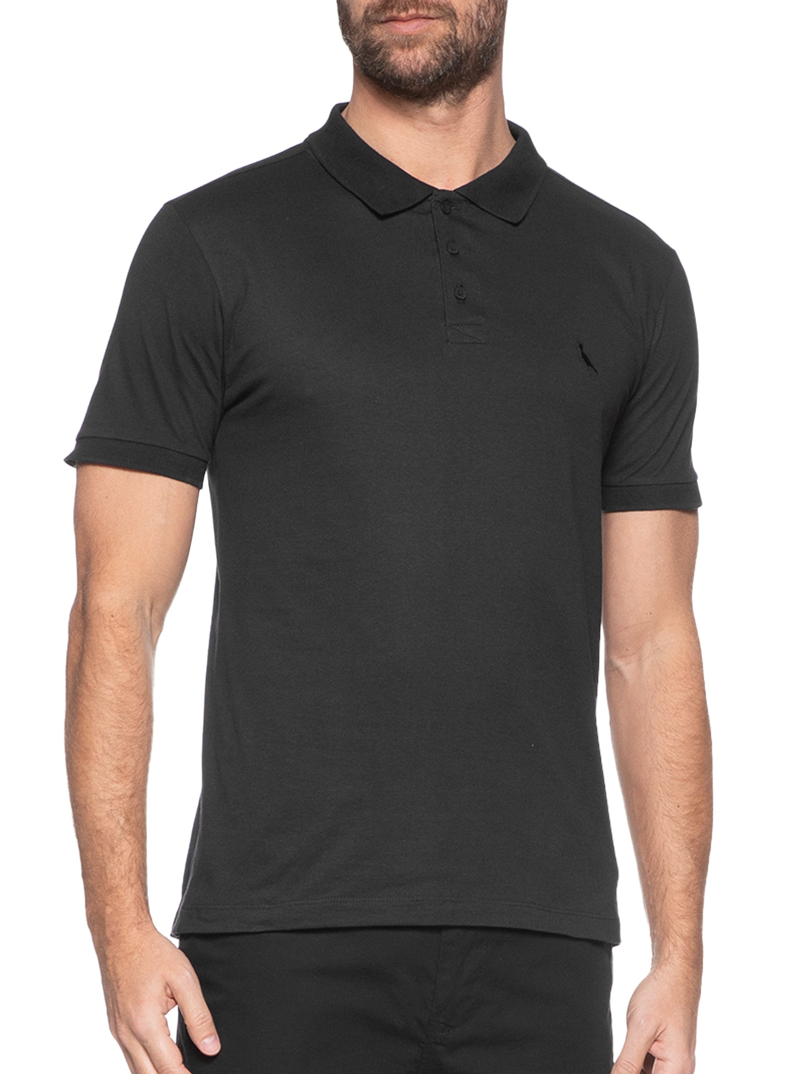Polo Masculina Malha Pica-Pau Mono Enxuto Preto  Reserva