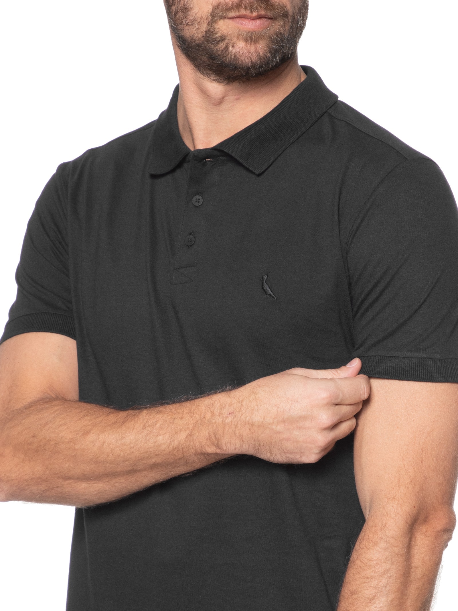 Polo Masculina Malha Pica-Pau Mono Enxuto Preto  Reserva