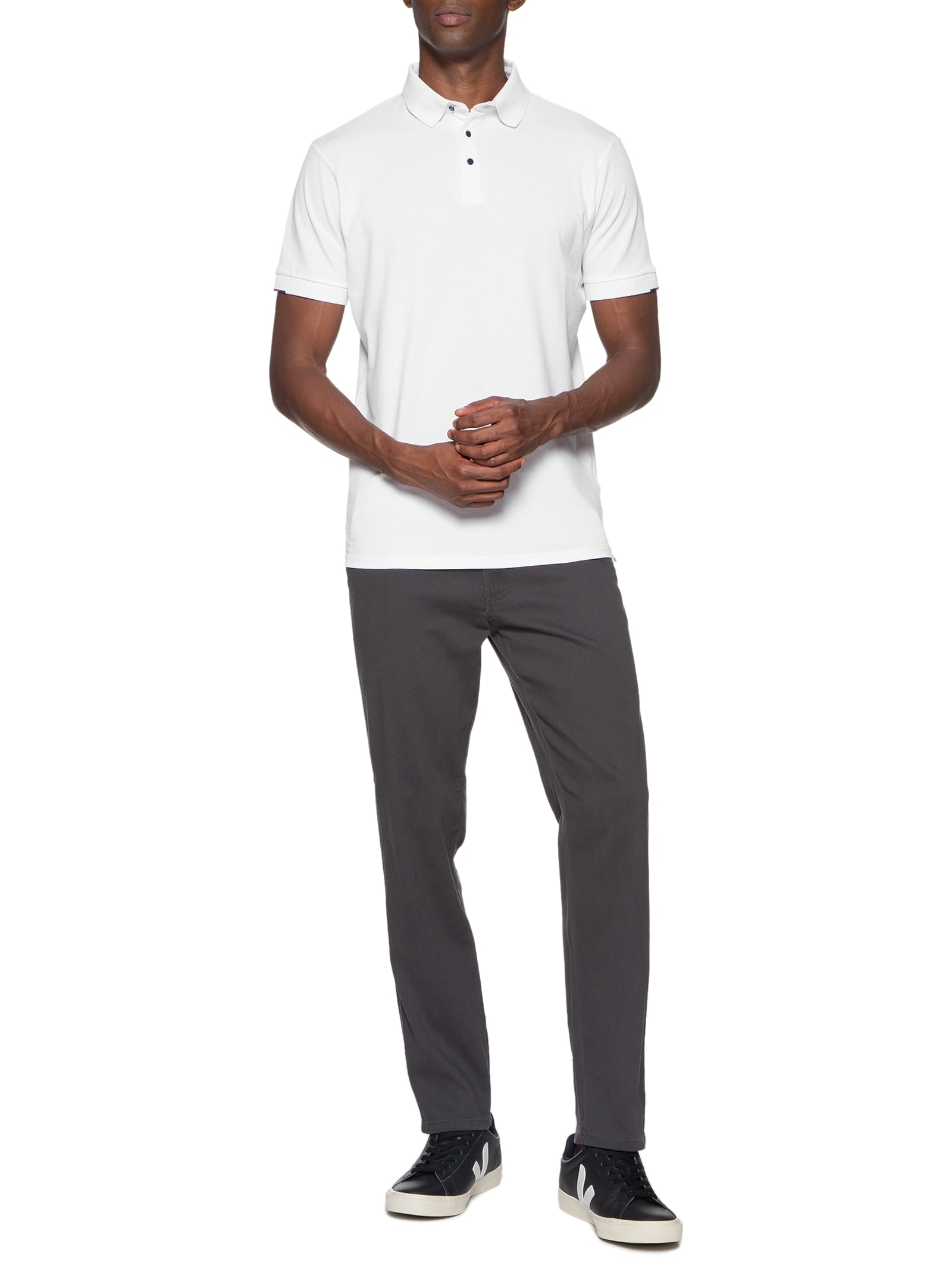 Polo Masculina Malha Piquet Básica Branco '2 Essential