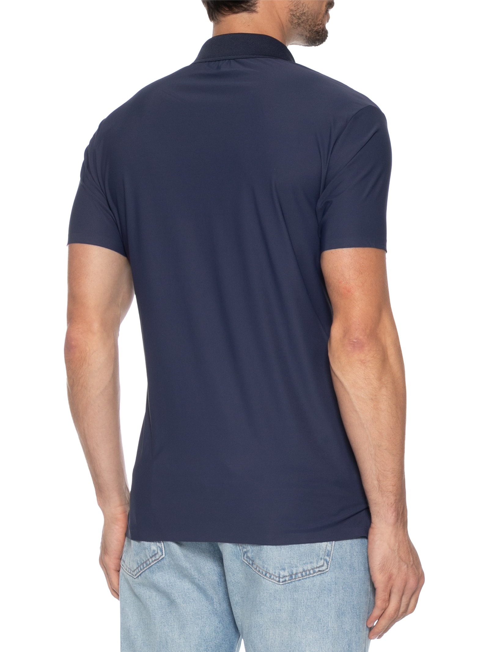 Polo Masculina Malha Sem Costura Azul Basiq Men