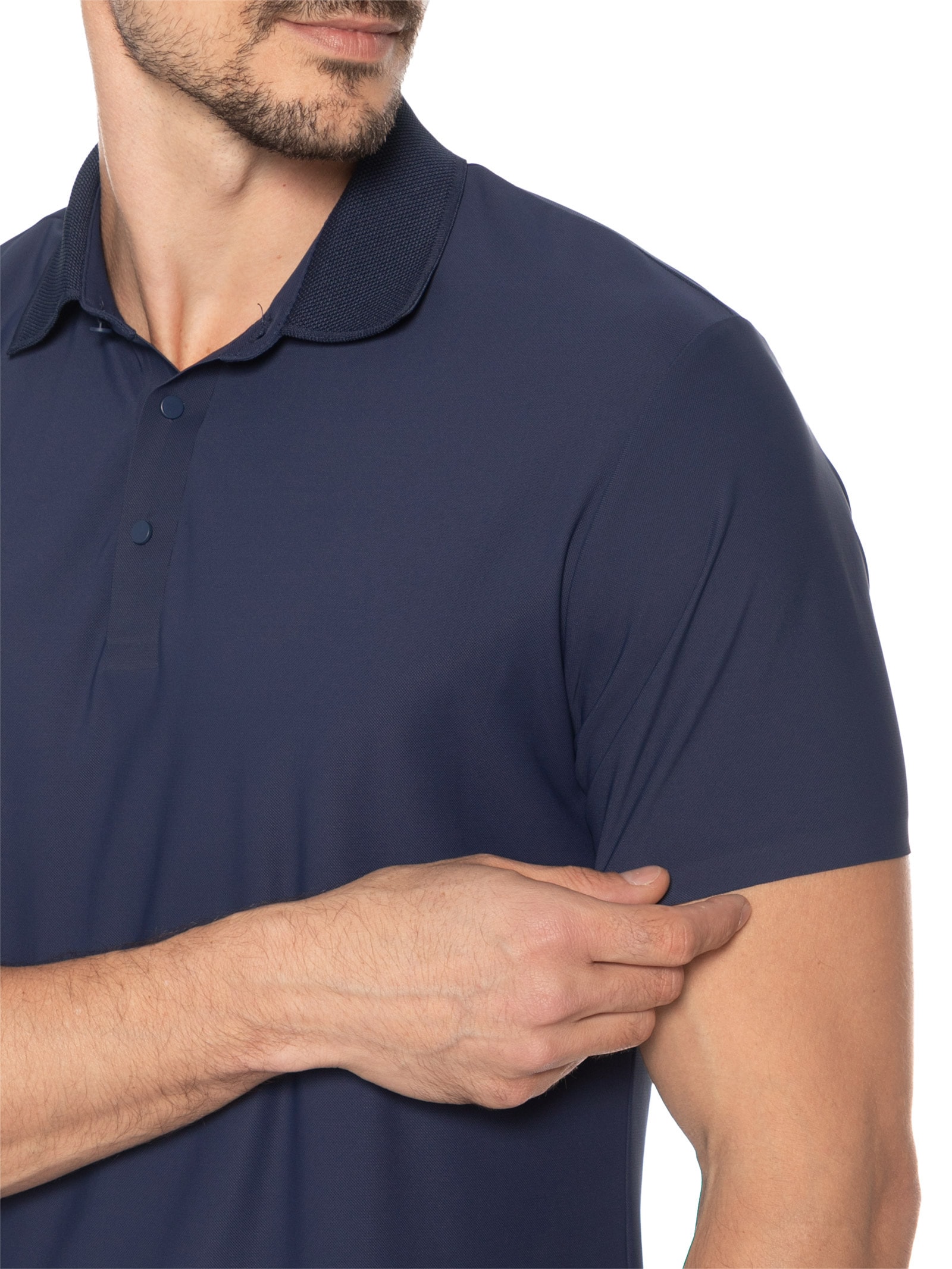 Polo Masculina Malha Sem Costura Azul Basiq Men