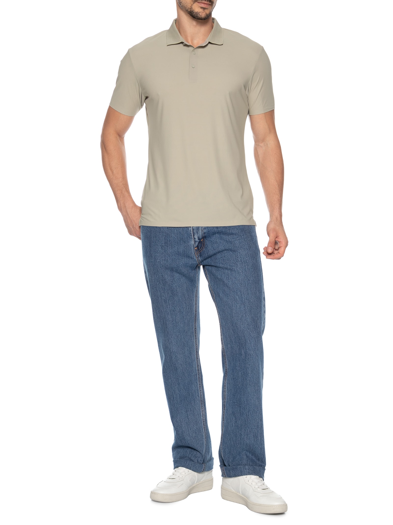Polo Masculina Malha Sem Costura Bege Basiq Men