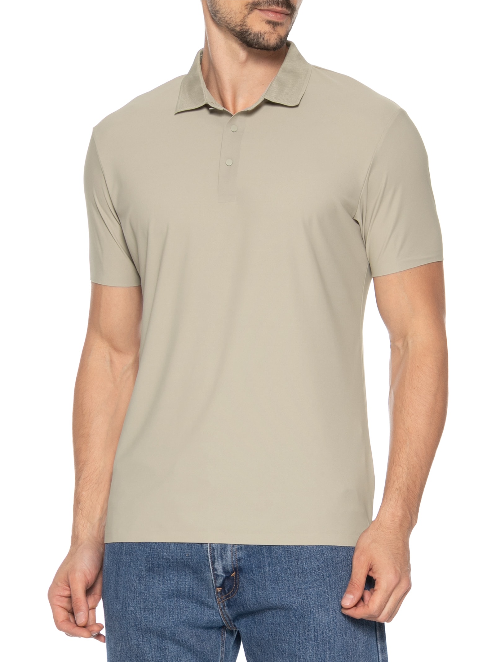 Polo Masculina Malha Sem Costura Bege Basiq Men