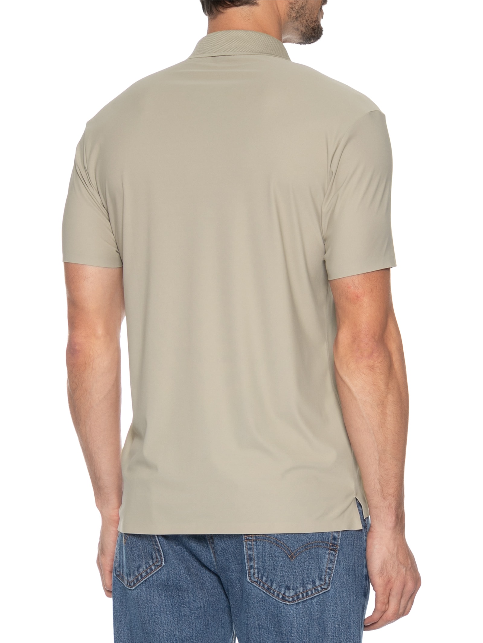 Polo Masculina Malha Sem Costura Bege Basiq Men
