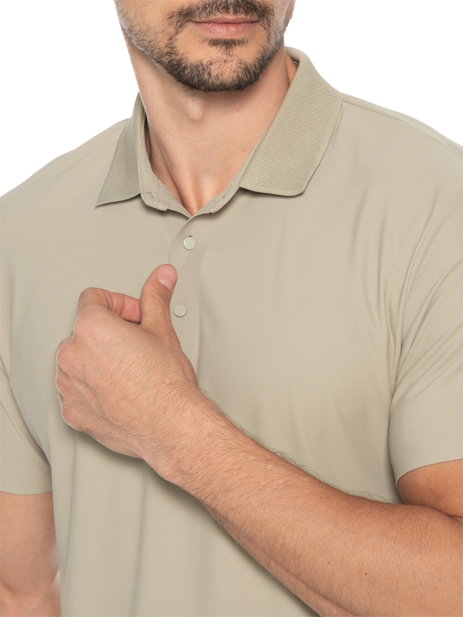 Polo Masculina Malha Sem Costura Bege Basiq Men