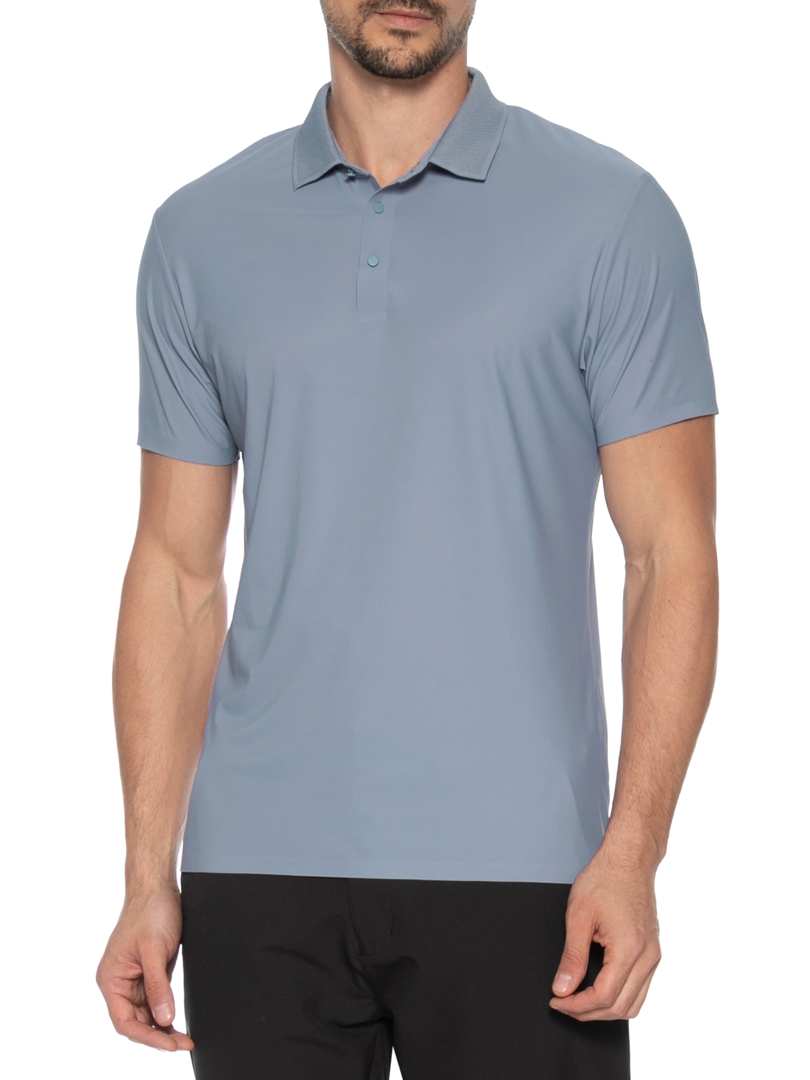 Polo Masculina Malha Sem Costura Cinza Basiq Men