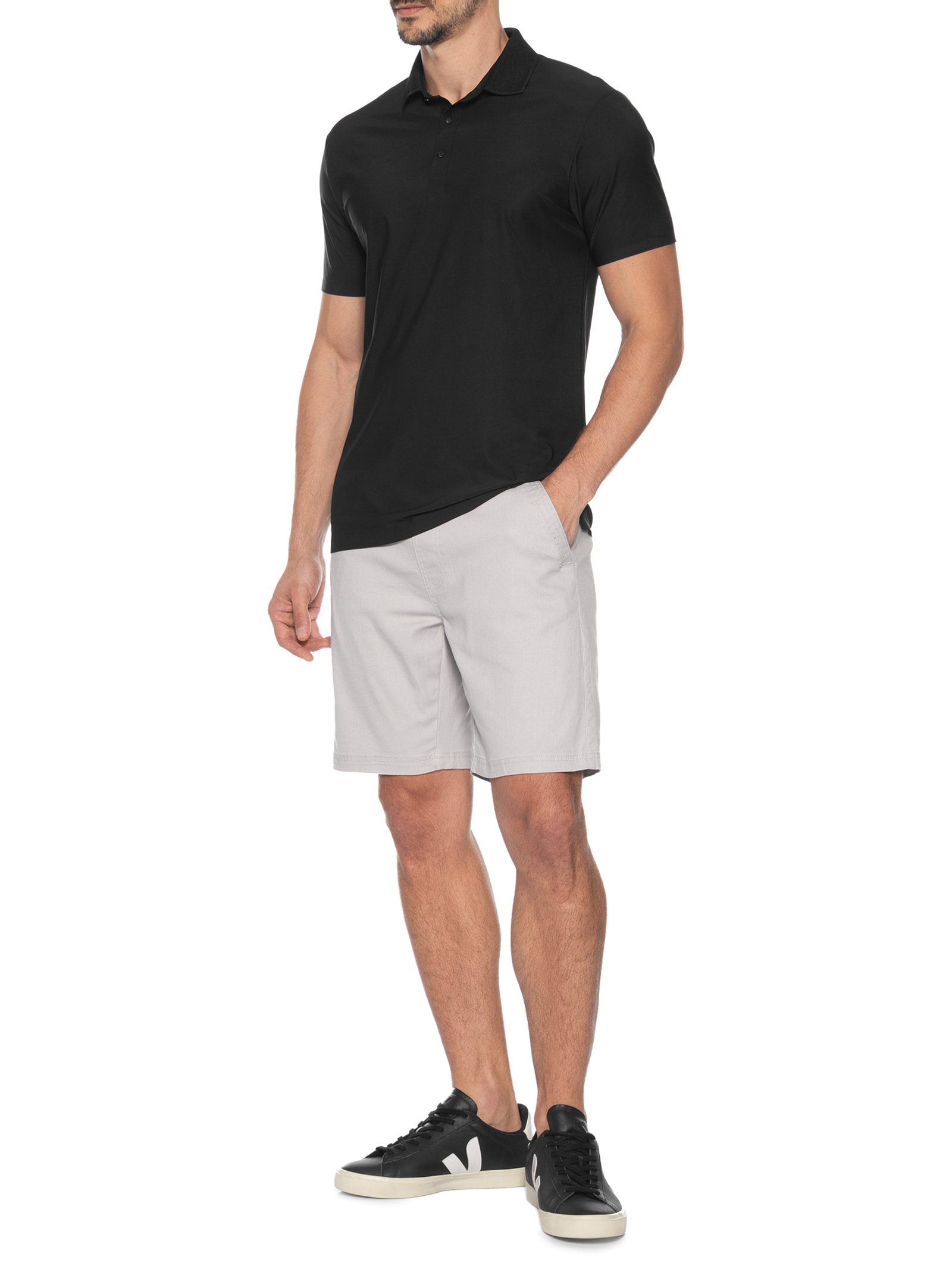 Polo Masculina Malha Sem Costura Preto Basiq Men