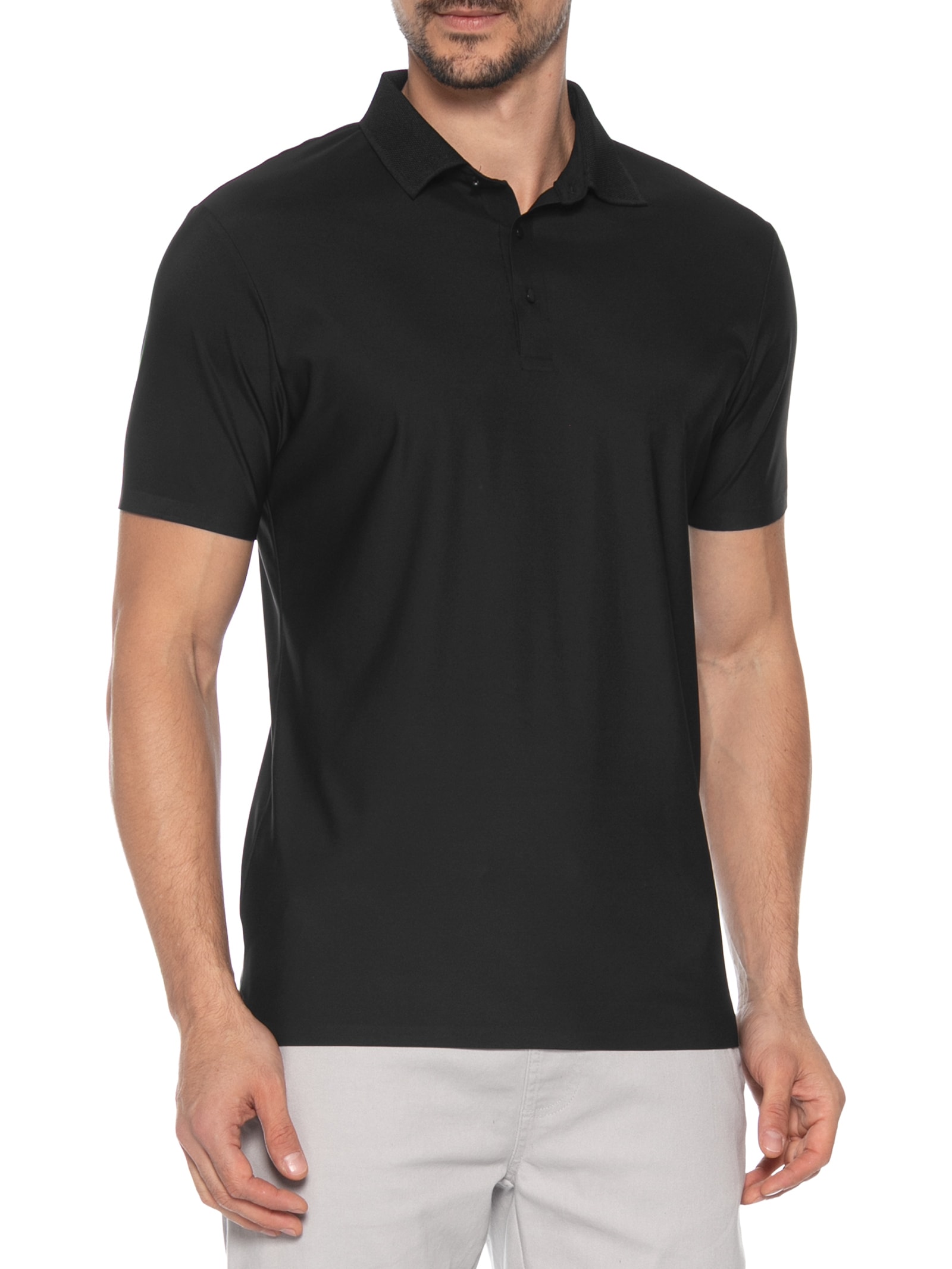 Polo Masculina Malha Sem Costura Preto Basiq Men