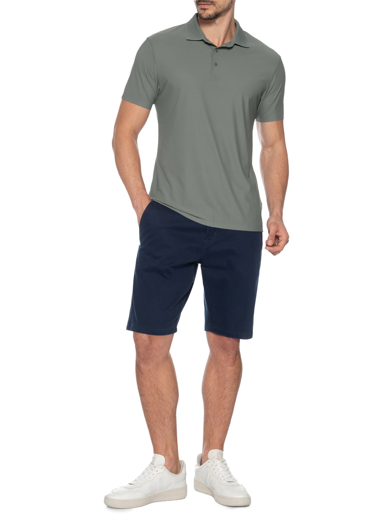 Polo Masculina Malha Sem Costura Verde Basiq Men