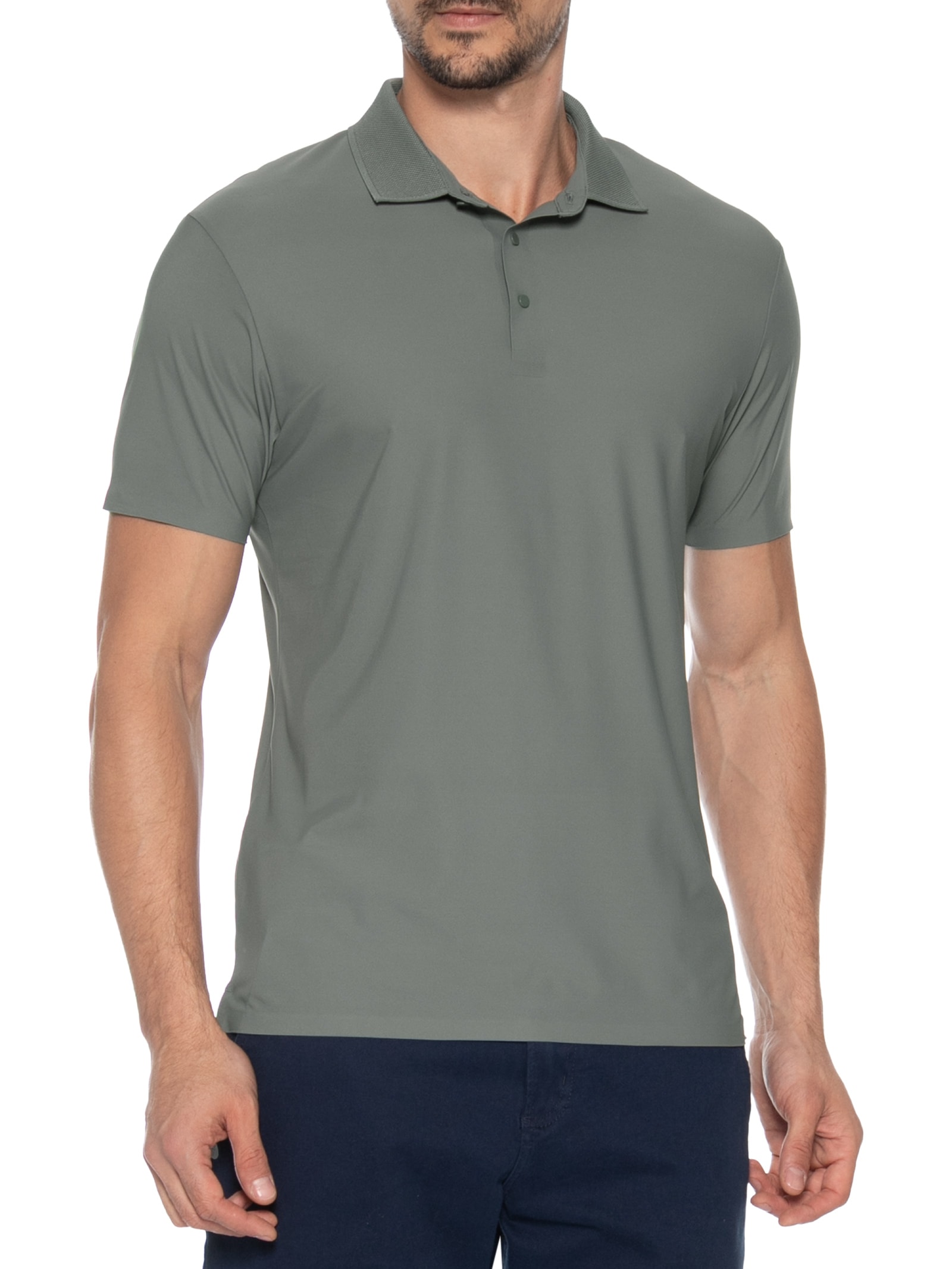 Polo Masculina Malha Sem Costura Verde Basiq Men