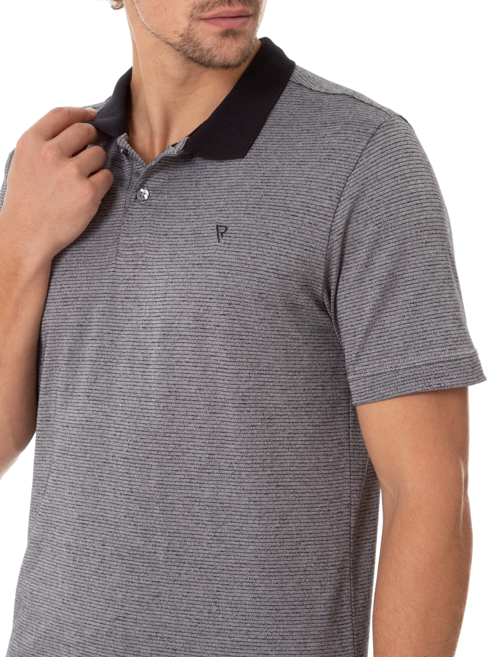 Polo Masculina Malha Texture Stripe Cinza Vr