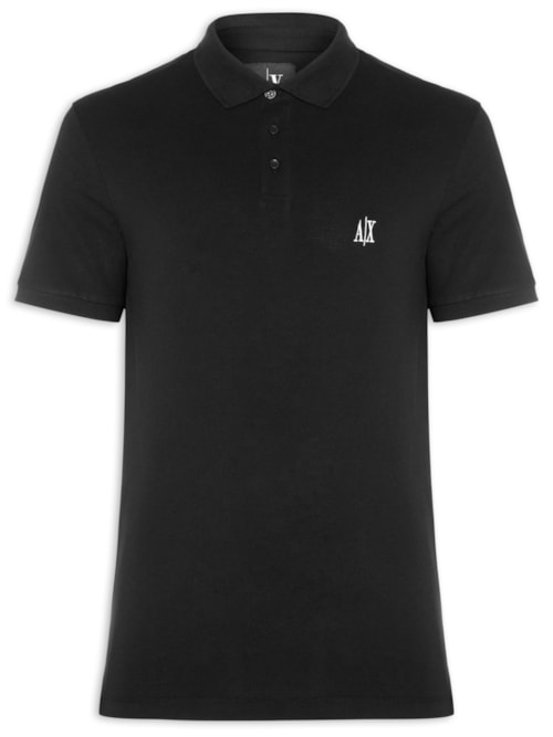 Pólo Masculina Manga Curta AX Bordado Lateral – Preto