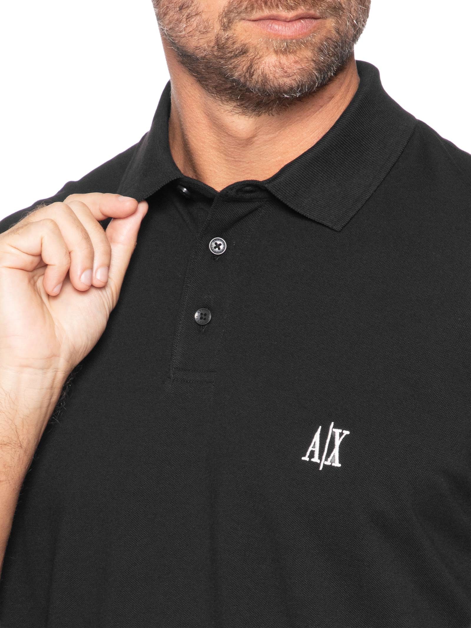 Pólo Masculina Manga Curta AX Bordado Lateral Preto Armani Exchange