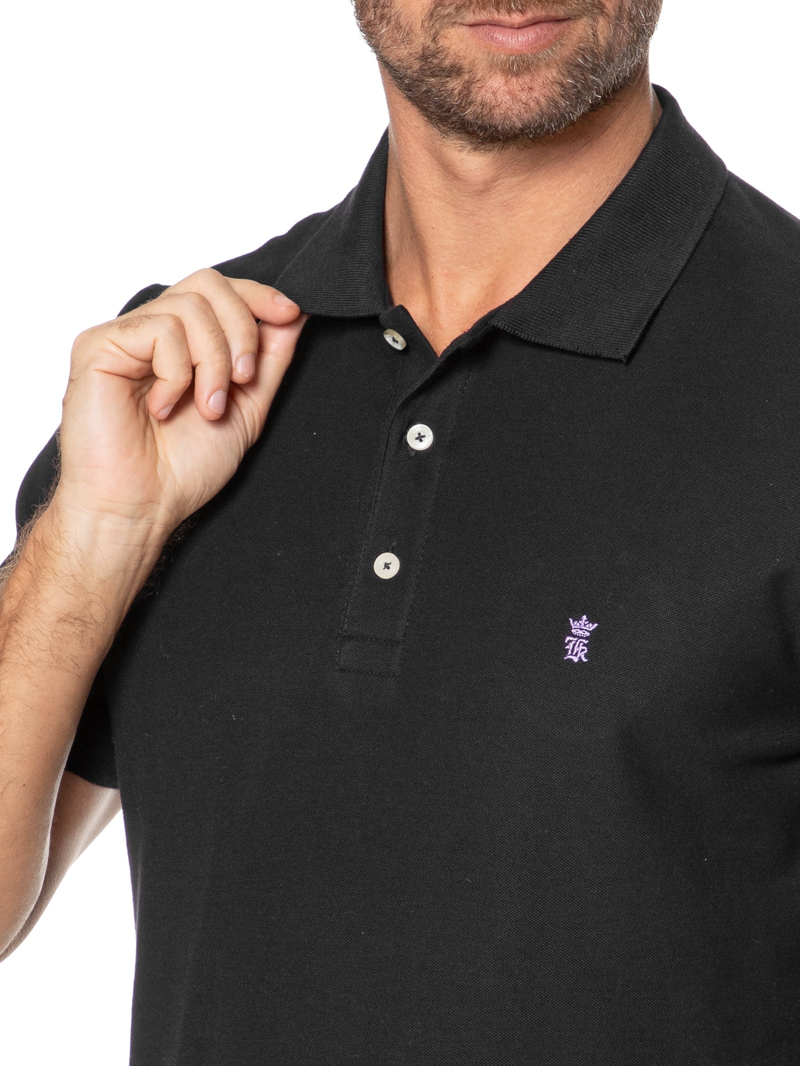 Sergio K - Polo Masculina Manga Curta Básica Piquet - Preto