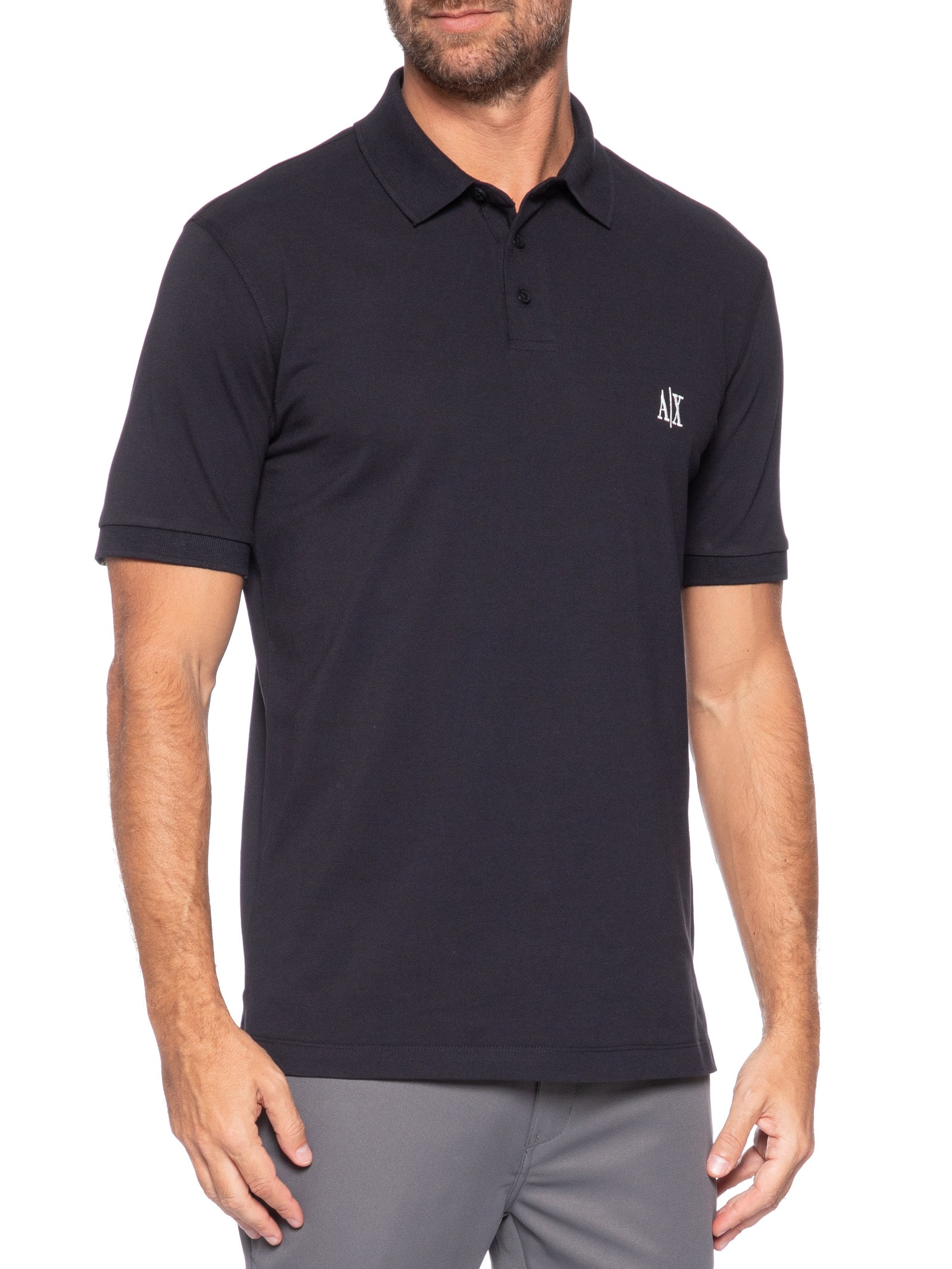 Pólo Masculina Manga Curta Bordado Lateral Azul Armani Exchange