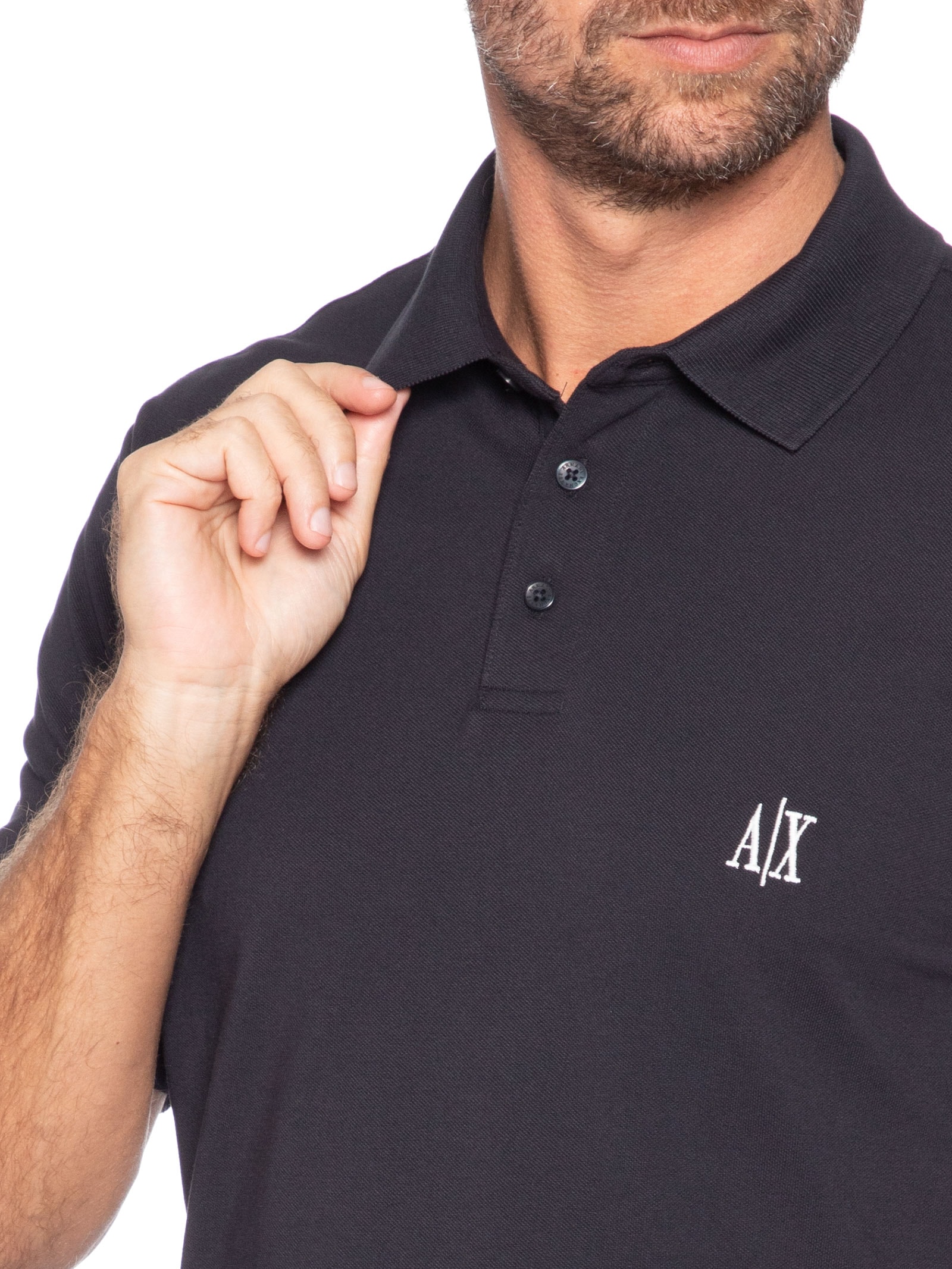 Pólo Masculina Manga Curta Bordado Lateral Azul Armani Exchange