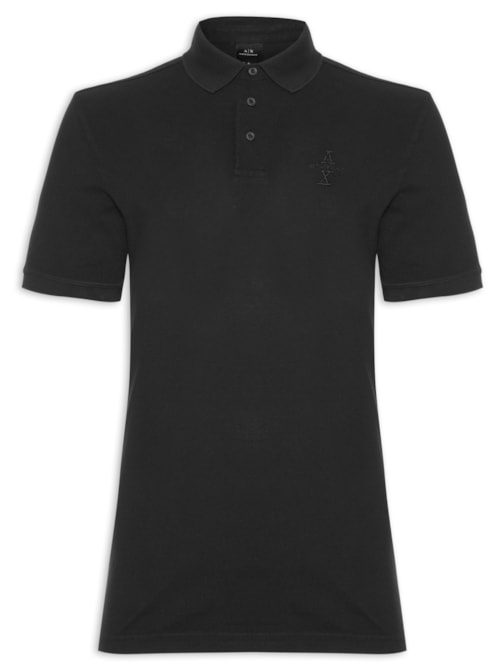 Polo Masculina Manga Curta Bordado Logo - Preto