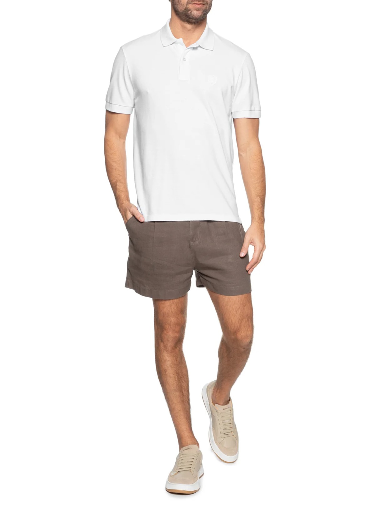 Polo Masculina Manga Curta Brasão Embossed Color  Branco Osklen