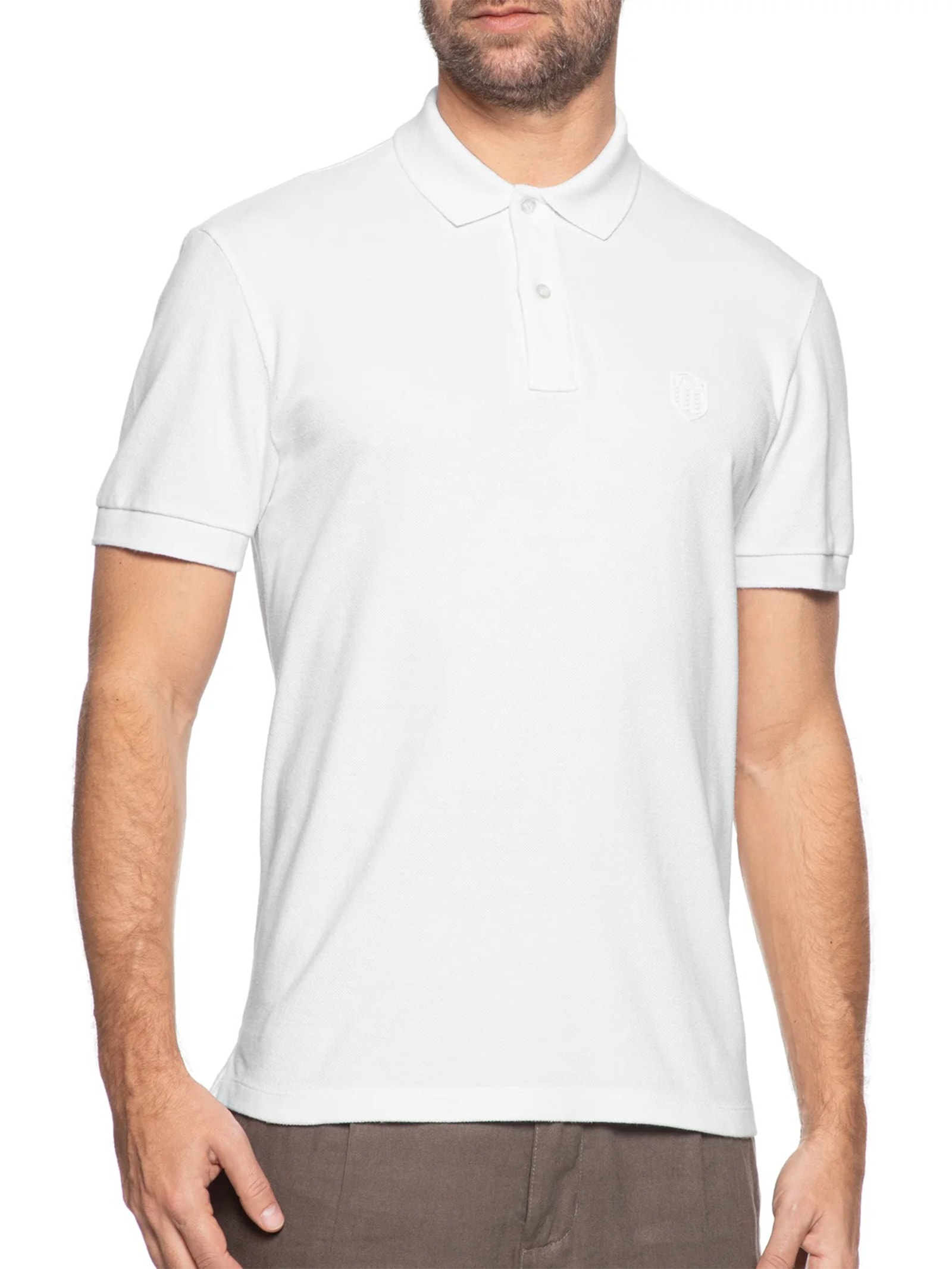 Polo Masculina Manga Curta Brasão Embossed Color  Branco Osklen