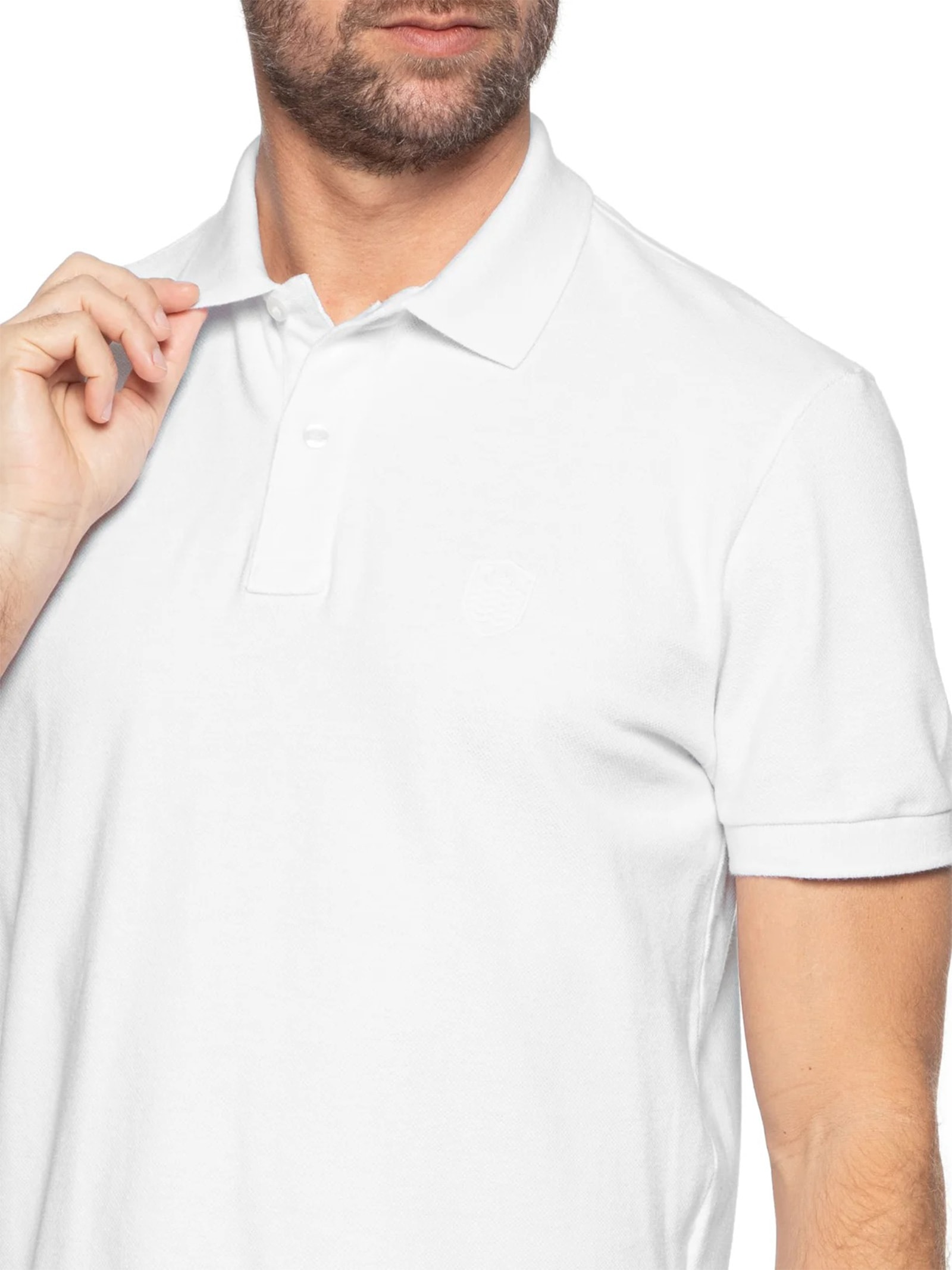 Polo Masculina Manga Curta Brasão Embossed Color  Branco Osklen