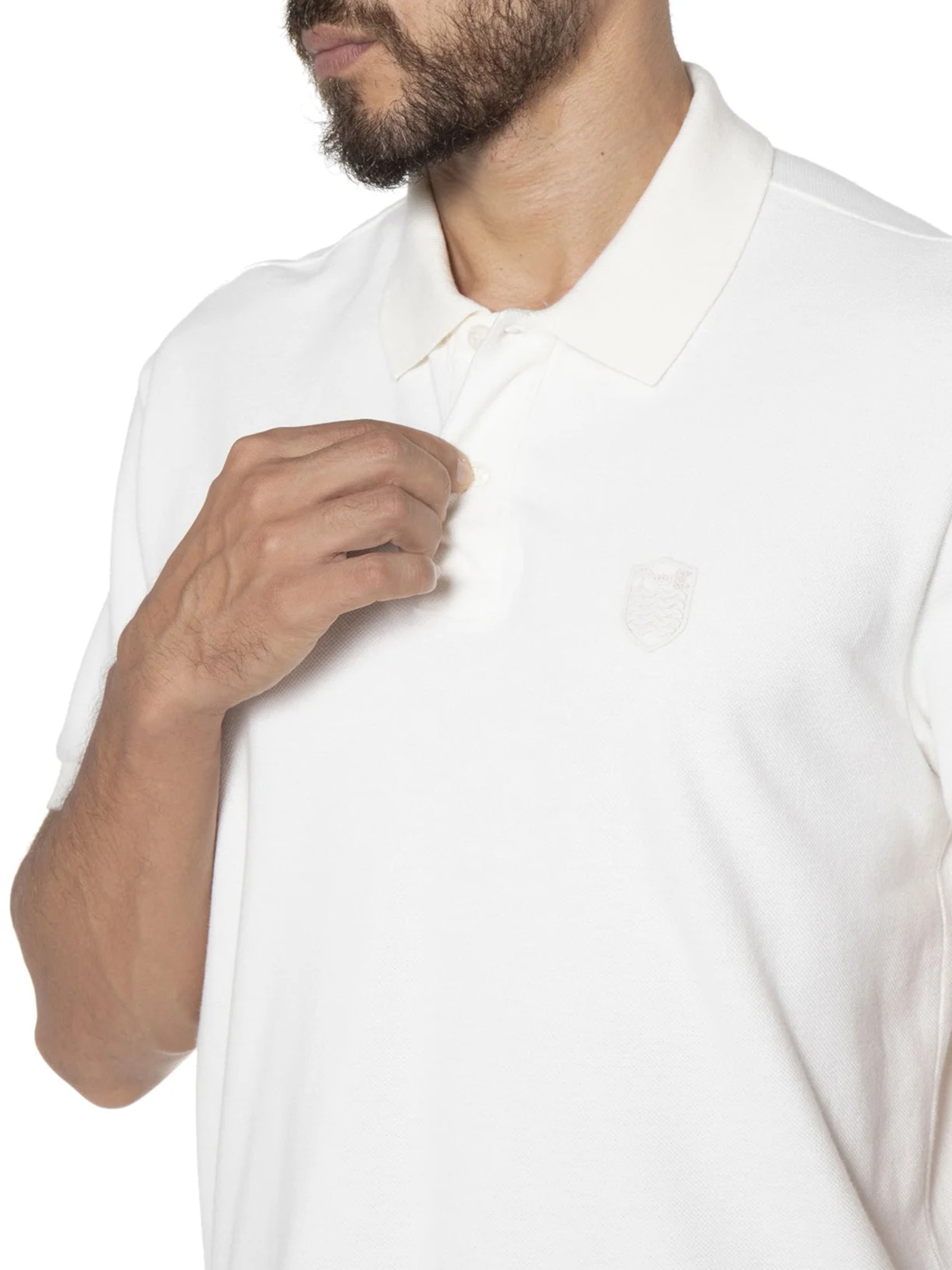 Polo Masculina Manga Curta Brasão Embossed Color Off White Osklen