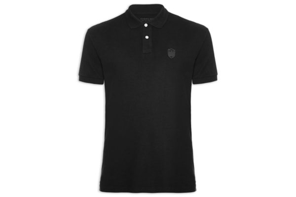 Pólo Masculina Manga Curta Brasão Embossed Color - Preto