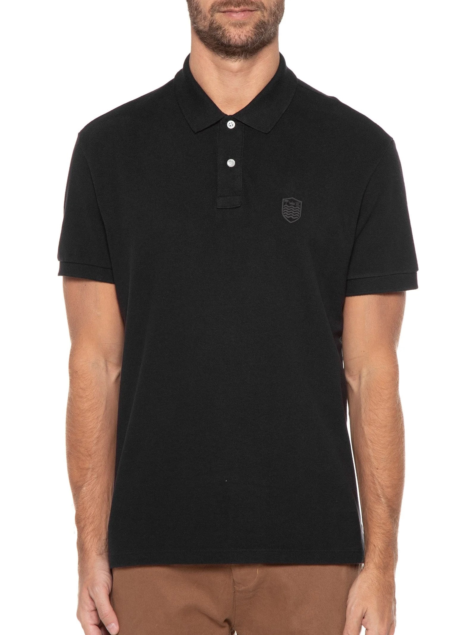 Pólo Masculina Manga Curta Brasão Embossed Color Preto Osklen