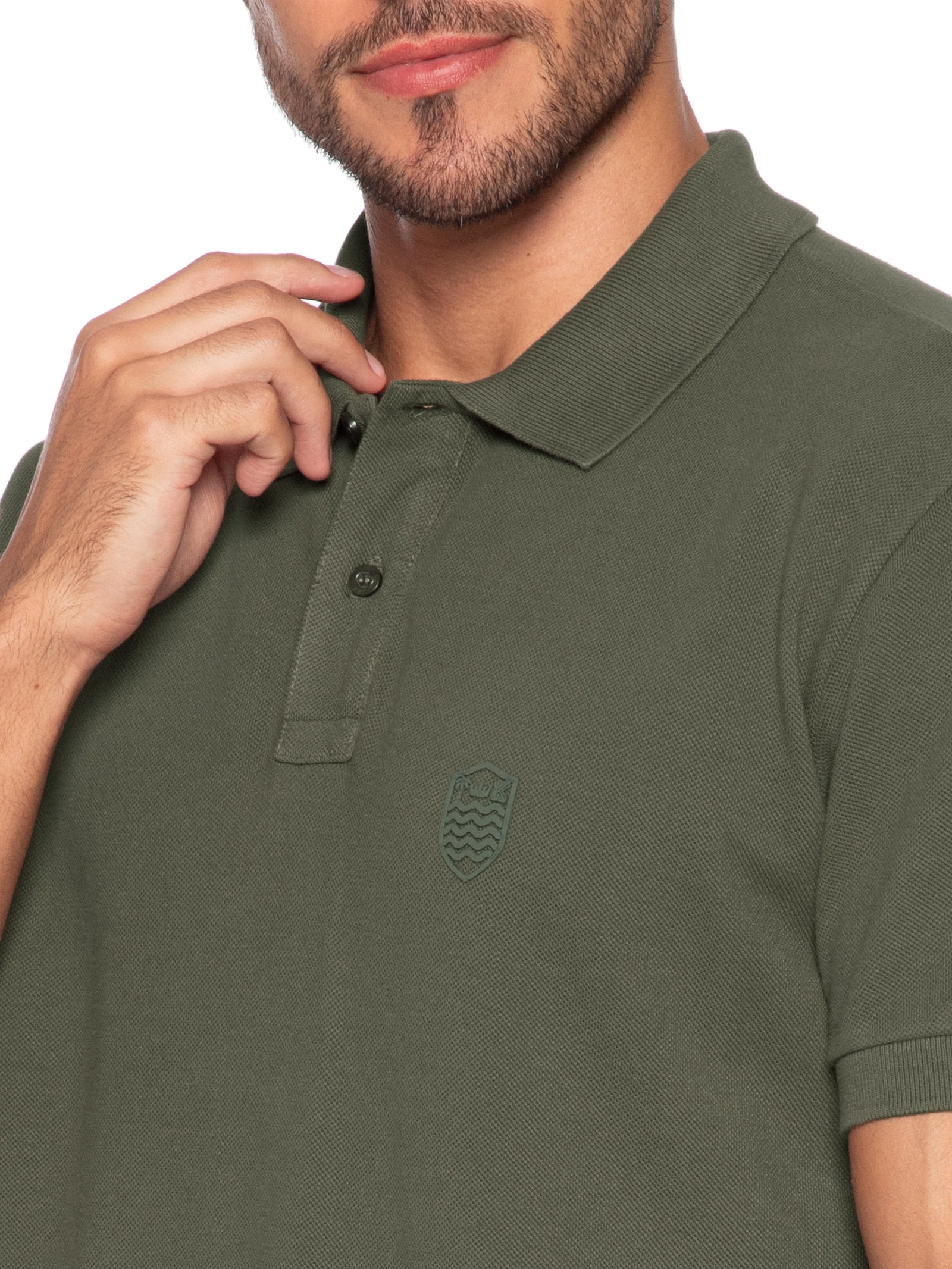 Polo Masculina Manga Curta Brasão Embossed Color Verde Osklen
