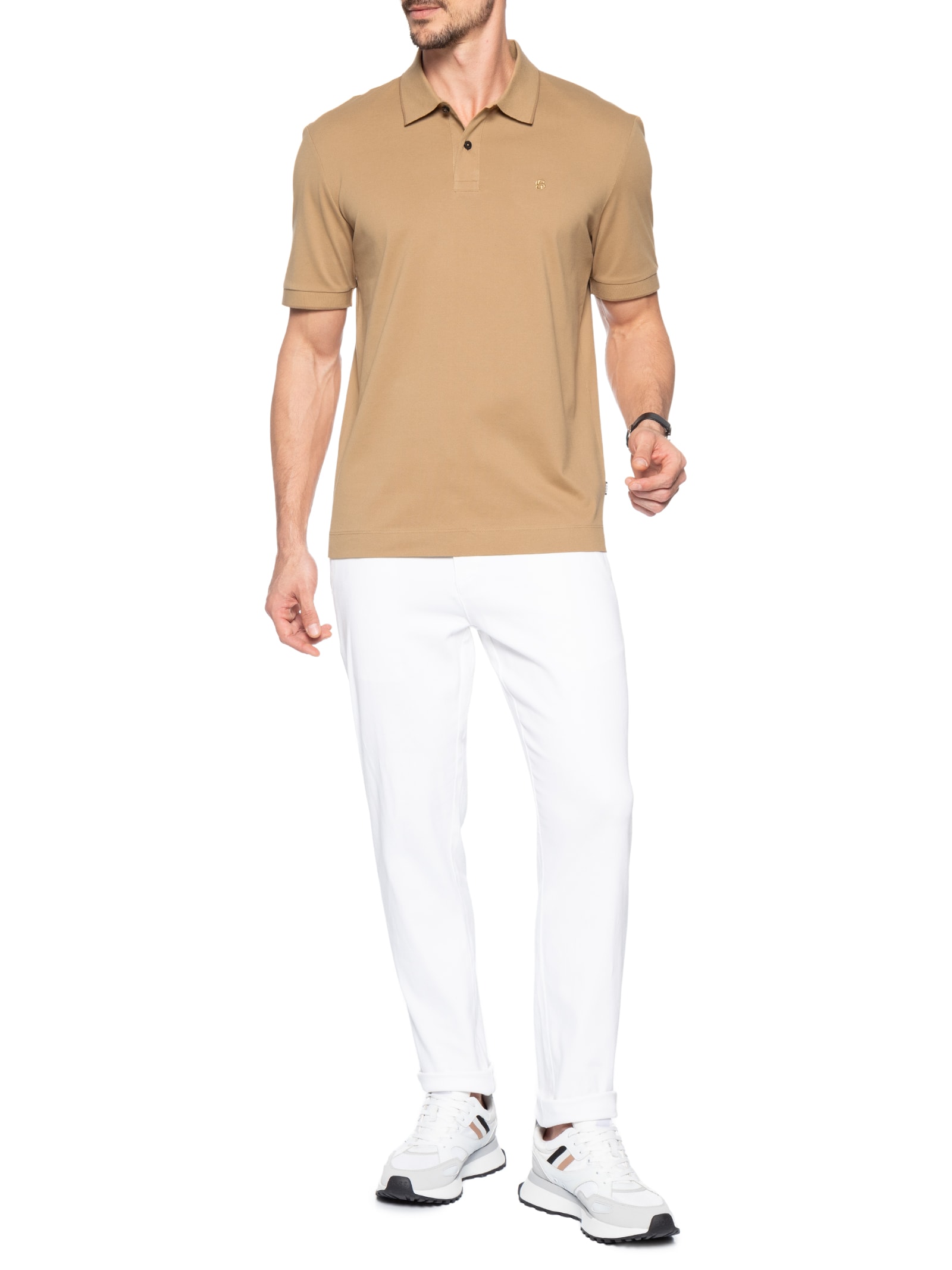 Polo Masculina Manga Curta C-Parris Bege Boss