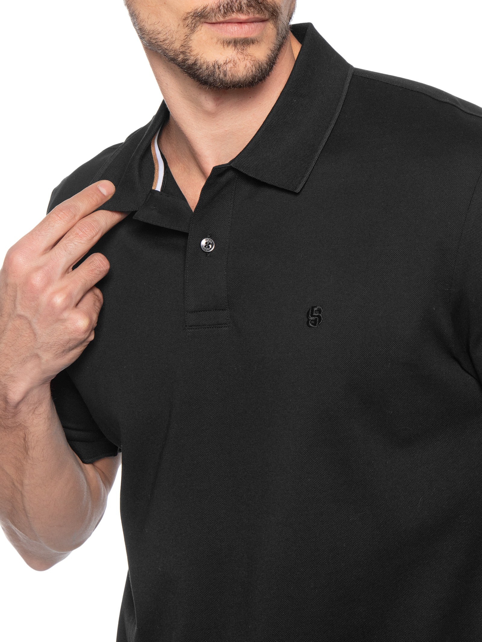 Polo Masculina Manga Curta C-Parris Preto Boss