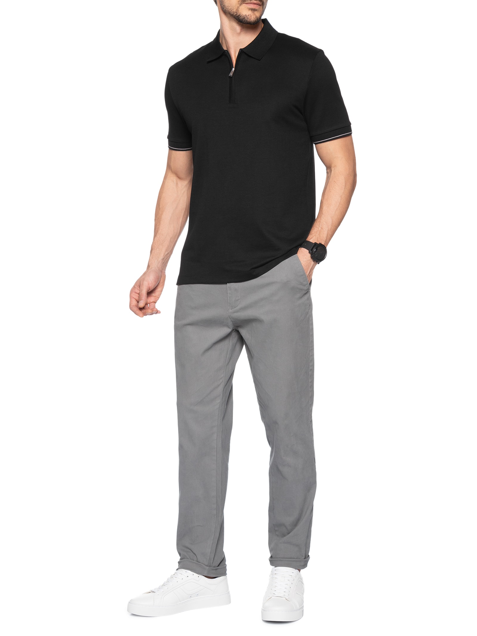 Polo Masculina Manga Curta C-Pei Preto Boss