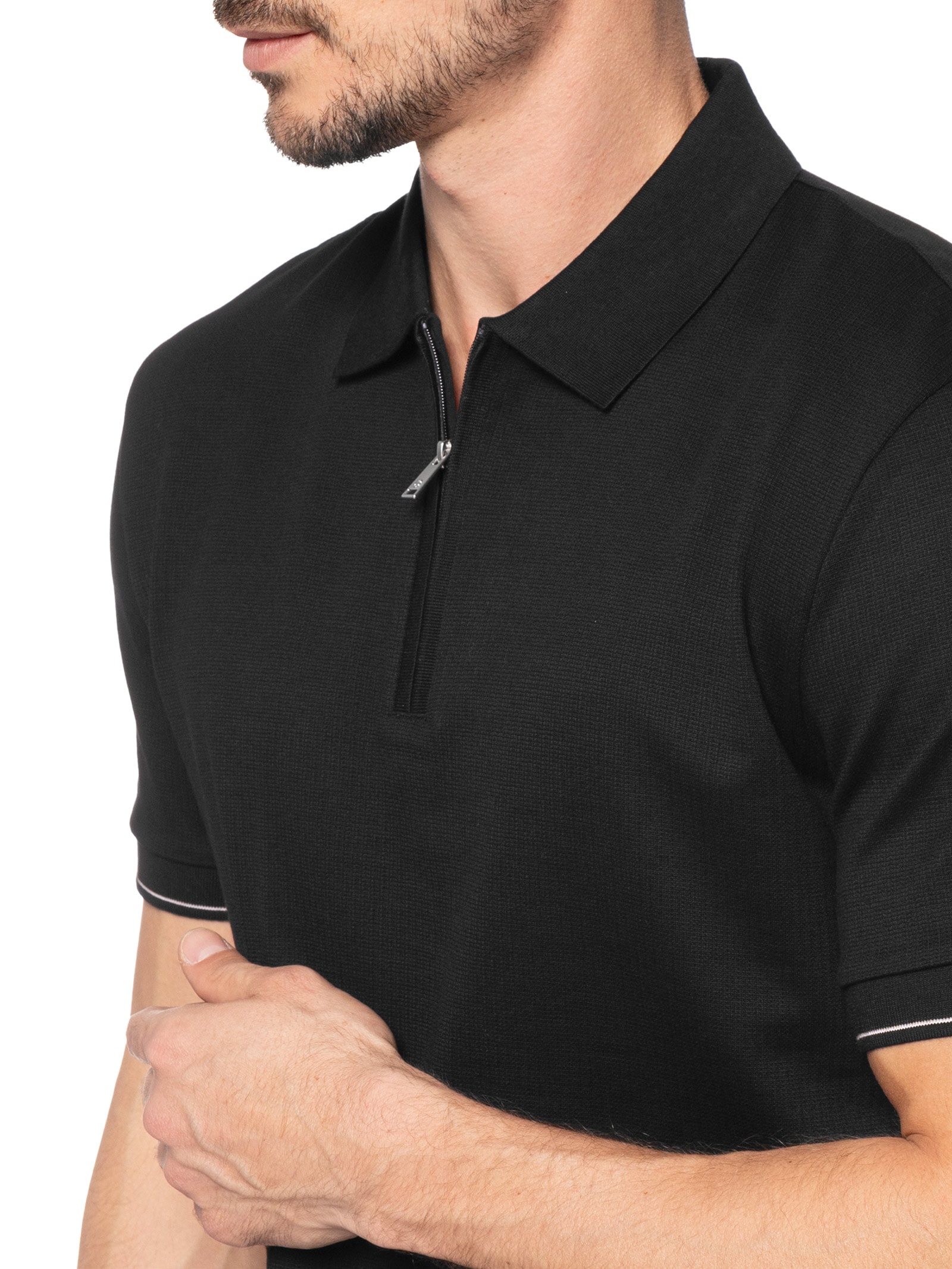 Polo Masculina Manga Curta C-Pei Preto Boss