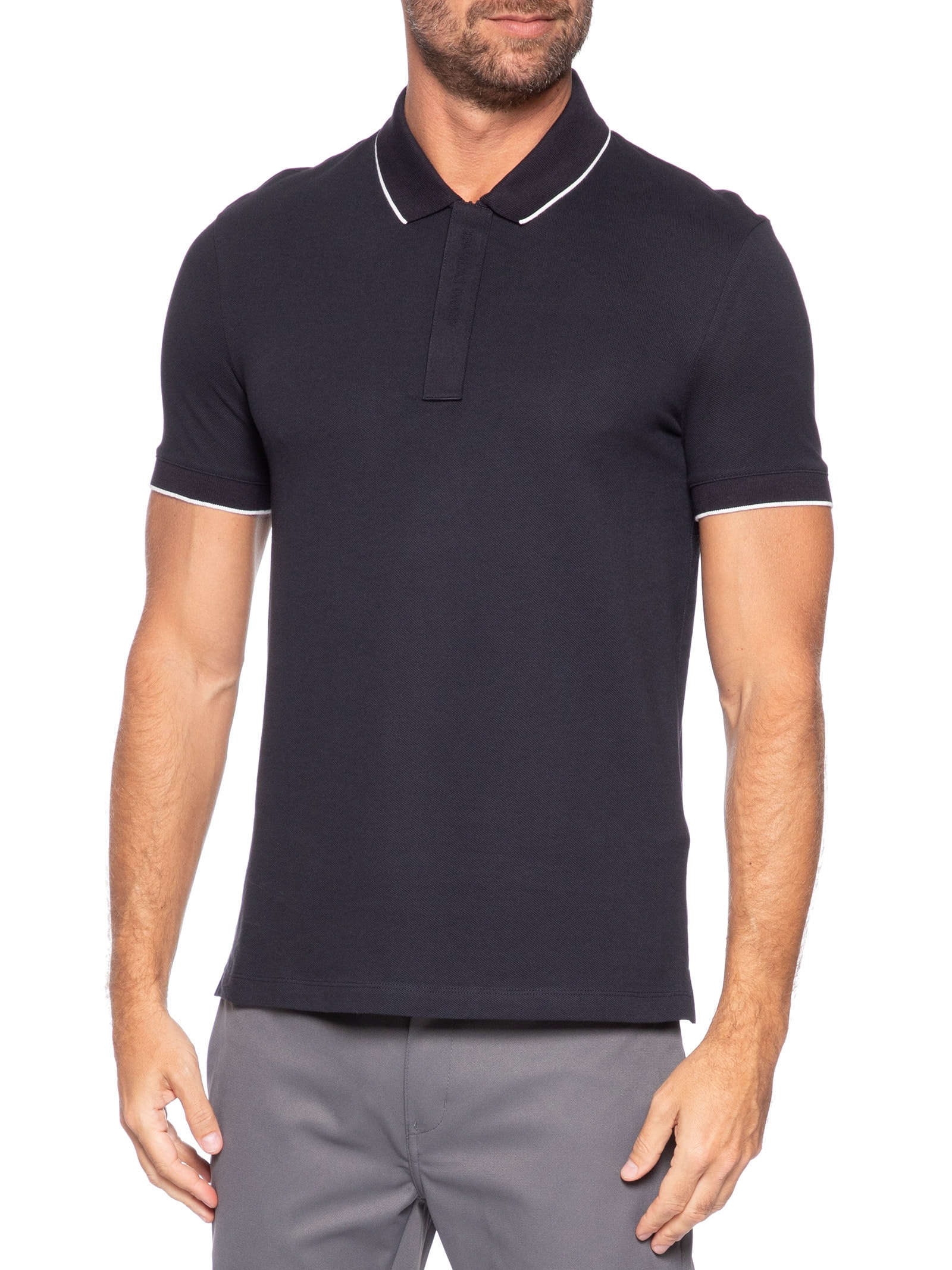 Pólo Masculina Manga Curta Colarinho Fechado Azul Armani Exchange