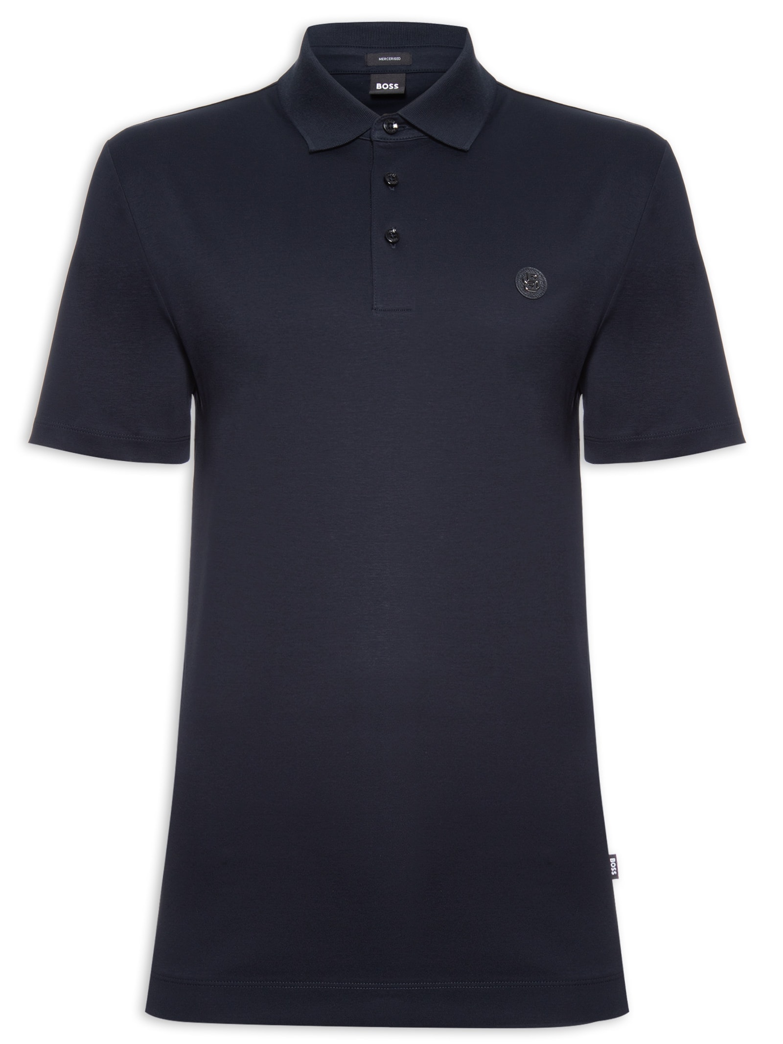 Polo Masculina Manga Curta com Aplique C-Parris Azul Boss