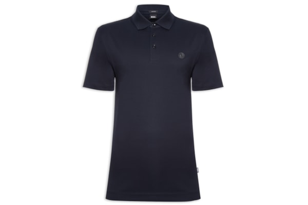 Polo Masculina Manga Curta com Aplique C-Parris - Azul