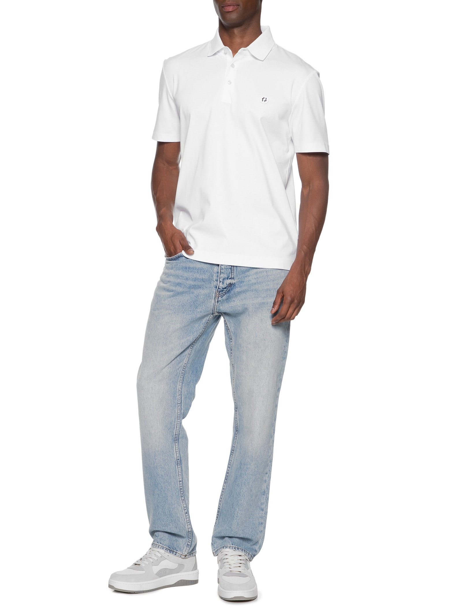 Polo Masculina Manga Curta com Aplique C-Parris Branco Boss