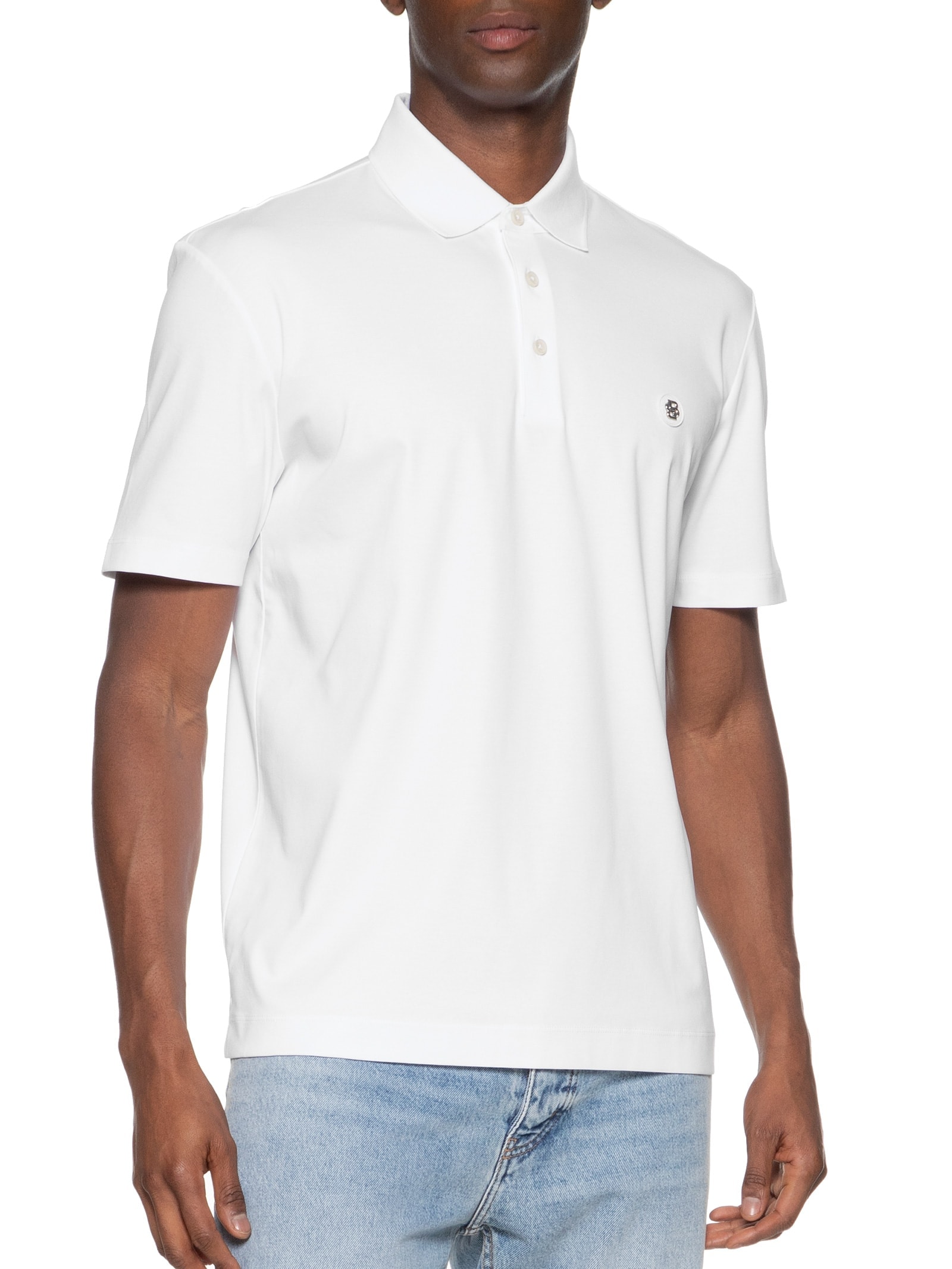 Polo Masculina Manga Curta com Aplique C-Parris Branco Boss
