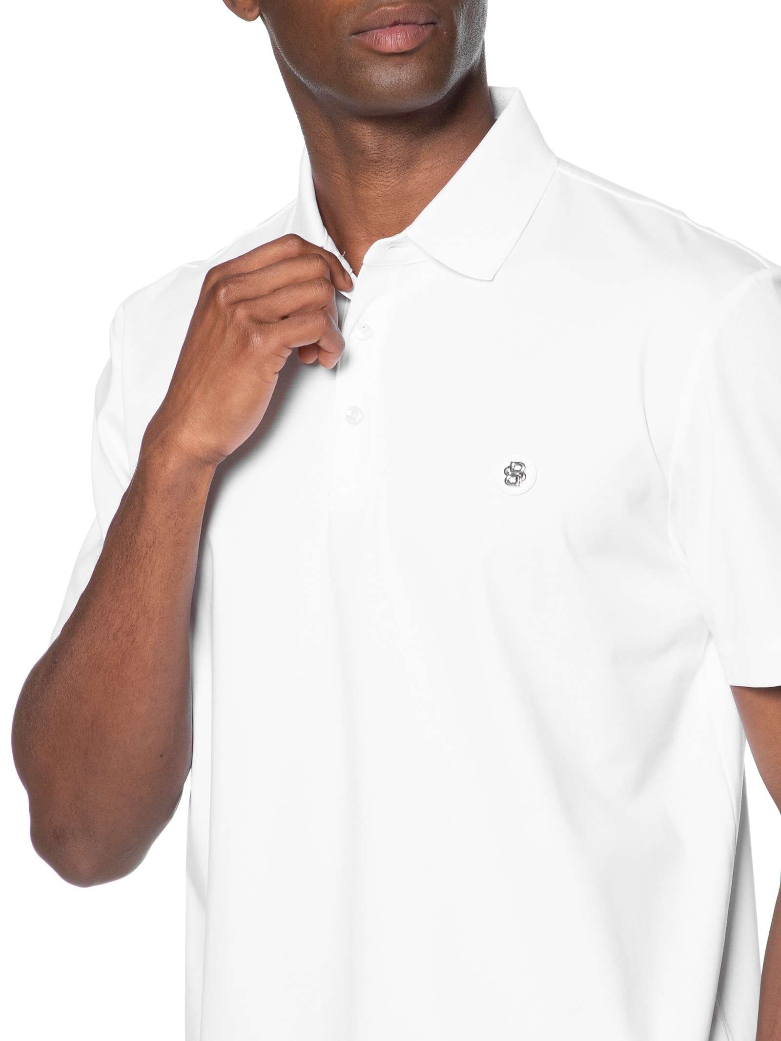 Polo Masculina Manga Curta com Aplique C-Parris Branco Boss