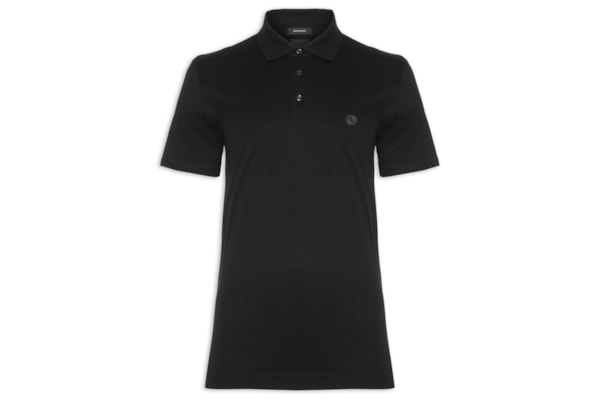 Polo Masculina Manga Curta com Aplique C-Parris - Preto