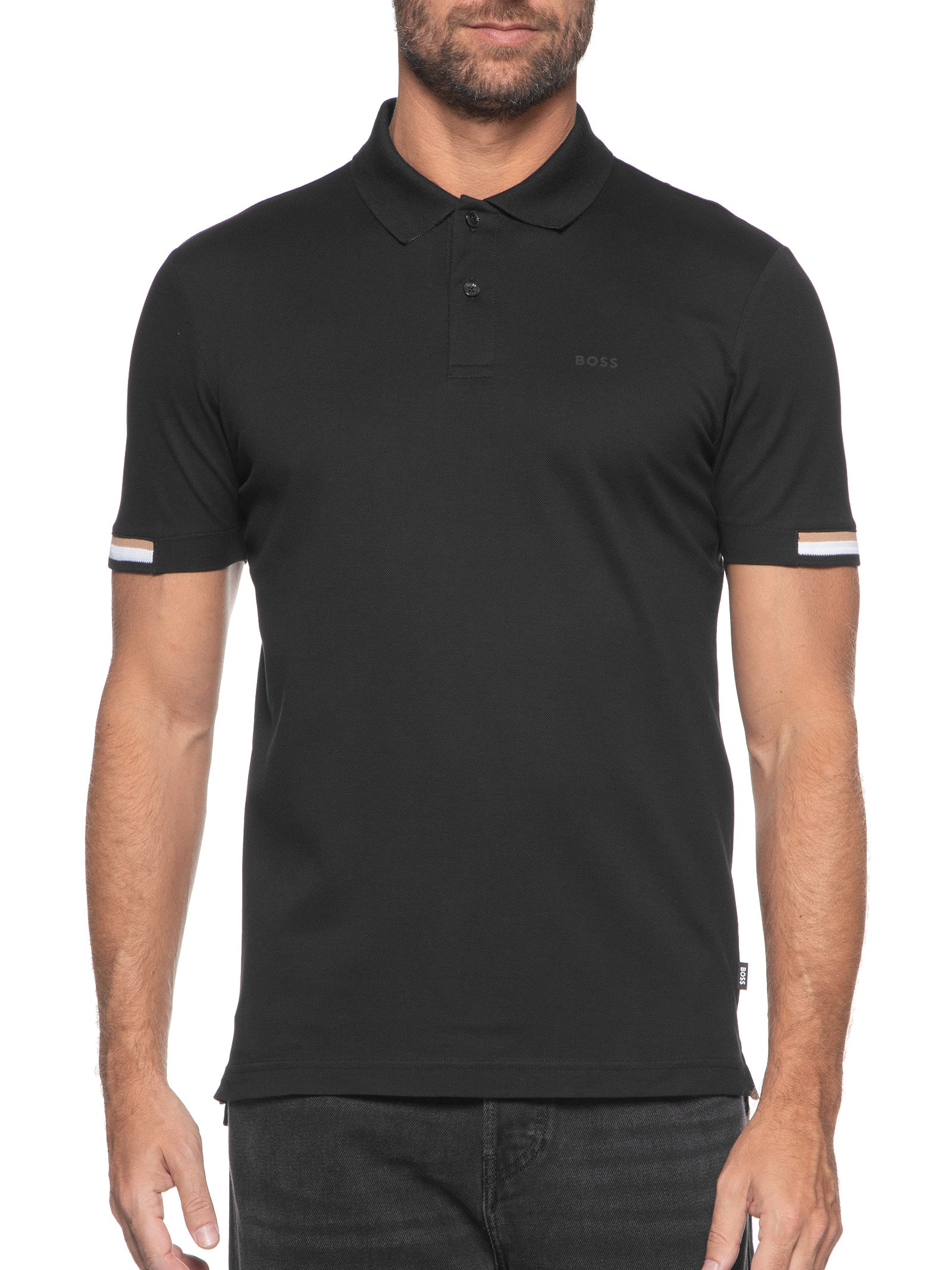 Polo Masculina Manga Curta com Friso Parlay 147 Preto Boss
