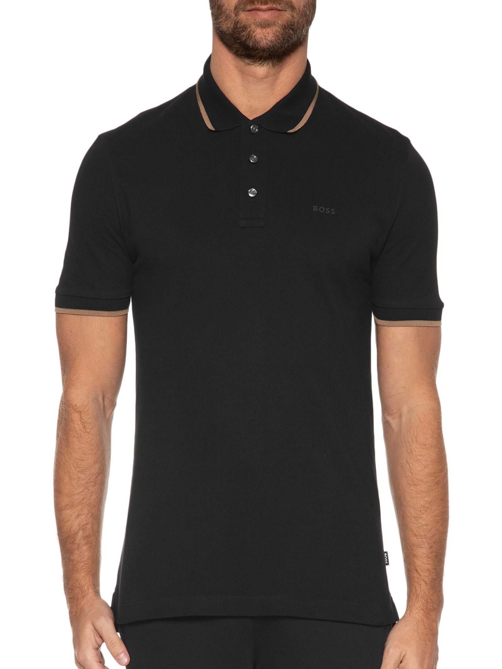 Polo Masculina Manga Curta com Friso Parlay 190 Preto Boss