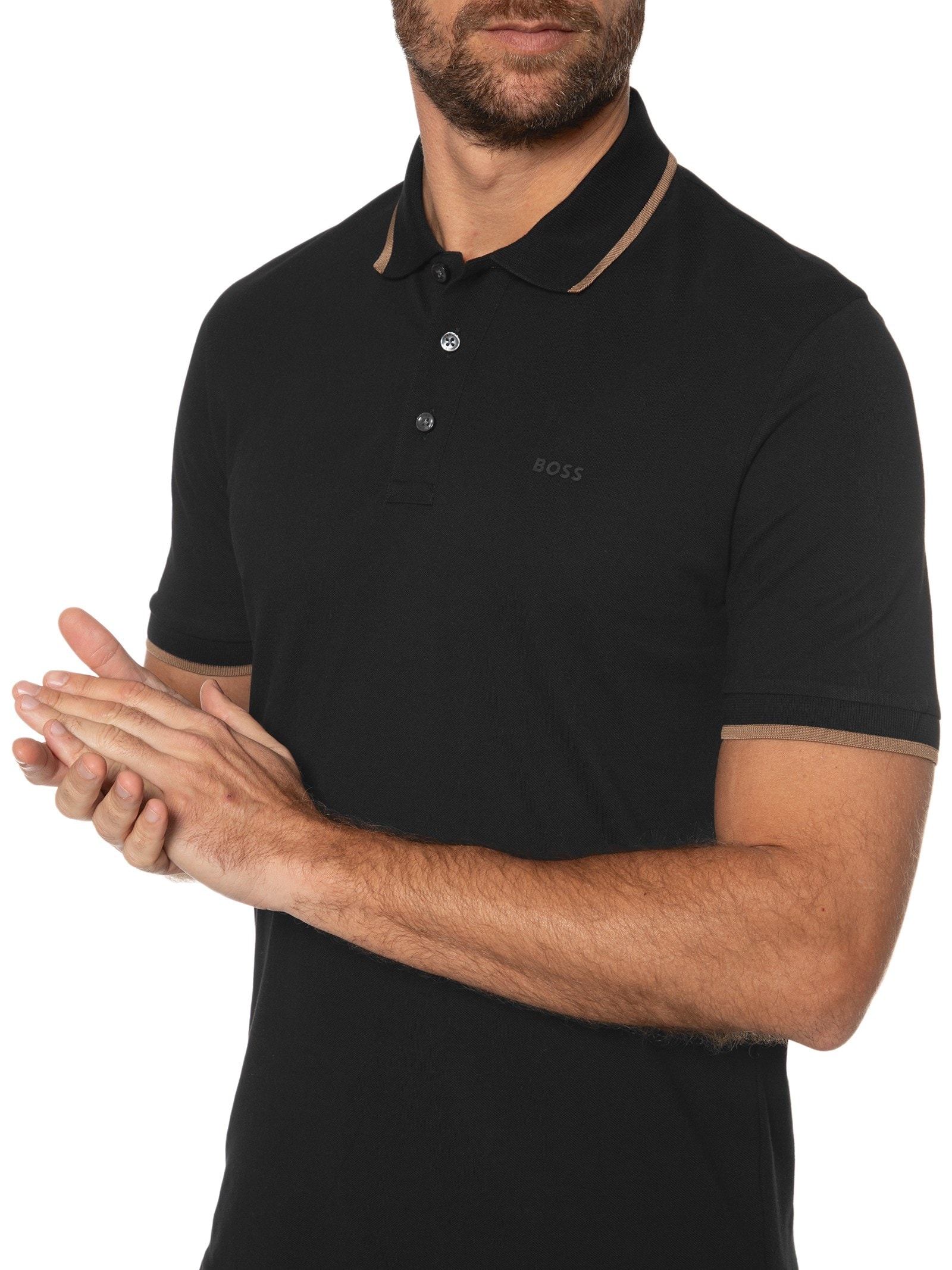 Polo Masculina Manga Curta com Friso Parlay 190 Preto Boss