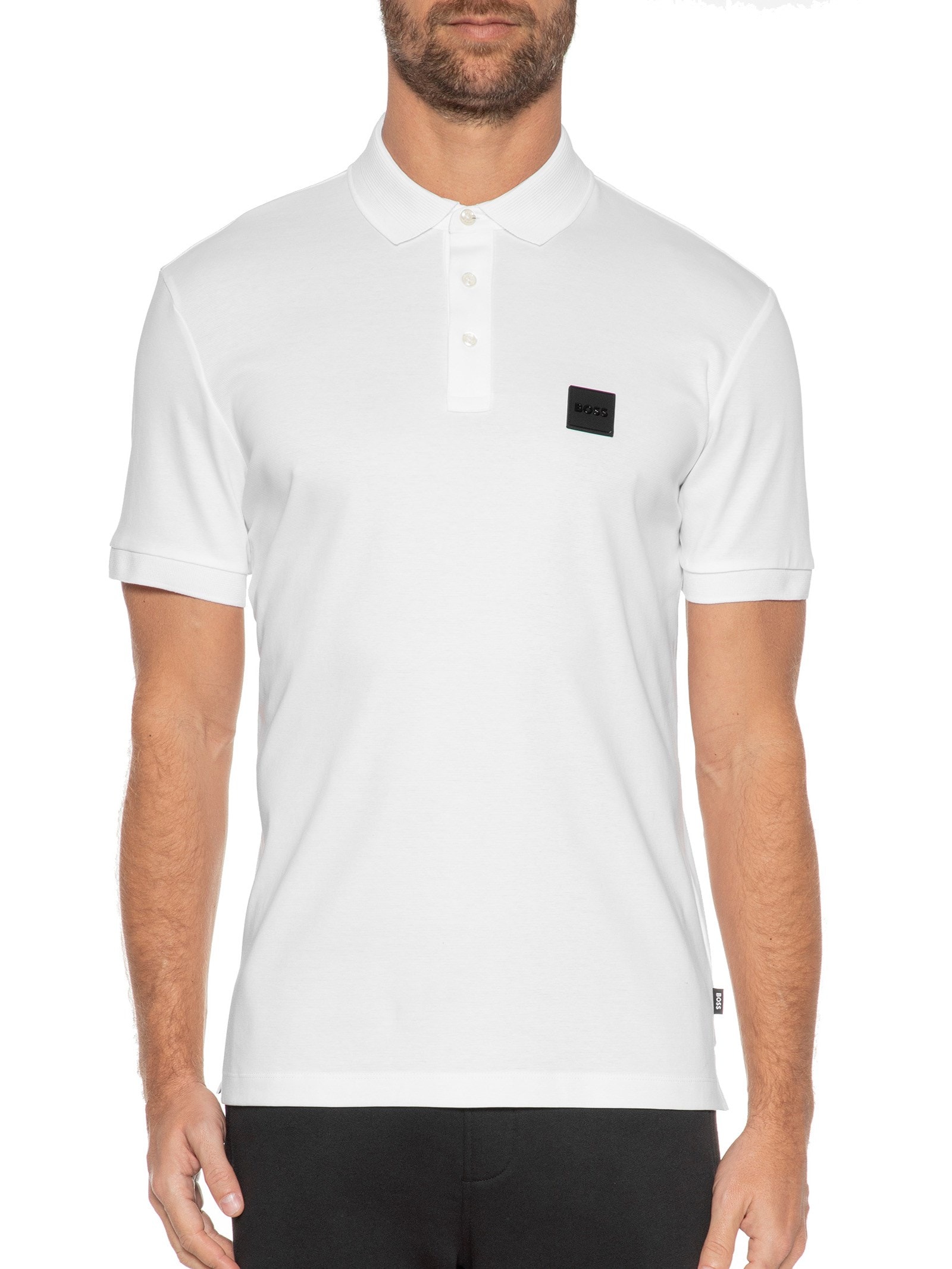 Polo Masculina Manga Curta com Friso Parlay Branco Boss