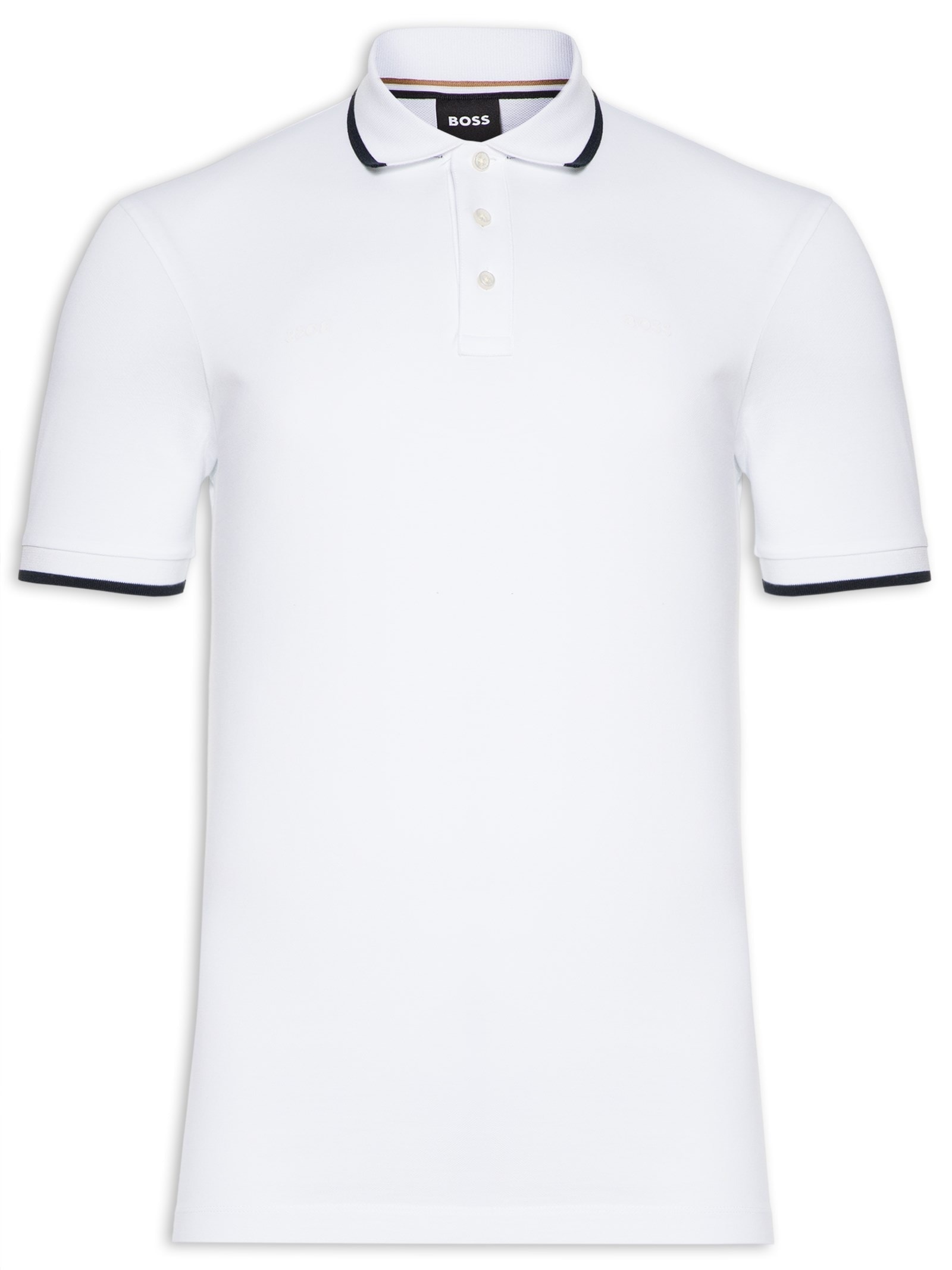 Polo Masculina Manga Curta com Friso Parlay Branco Boss
