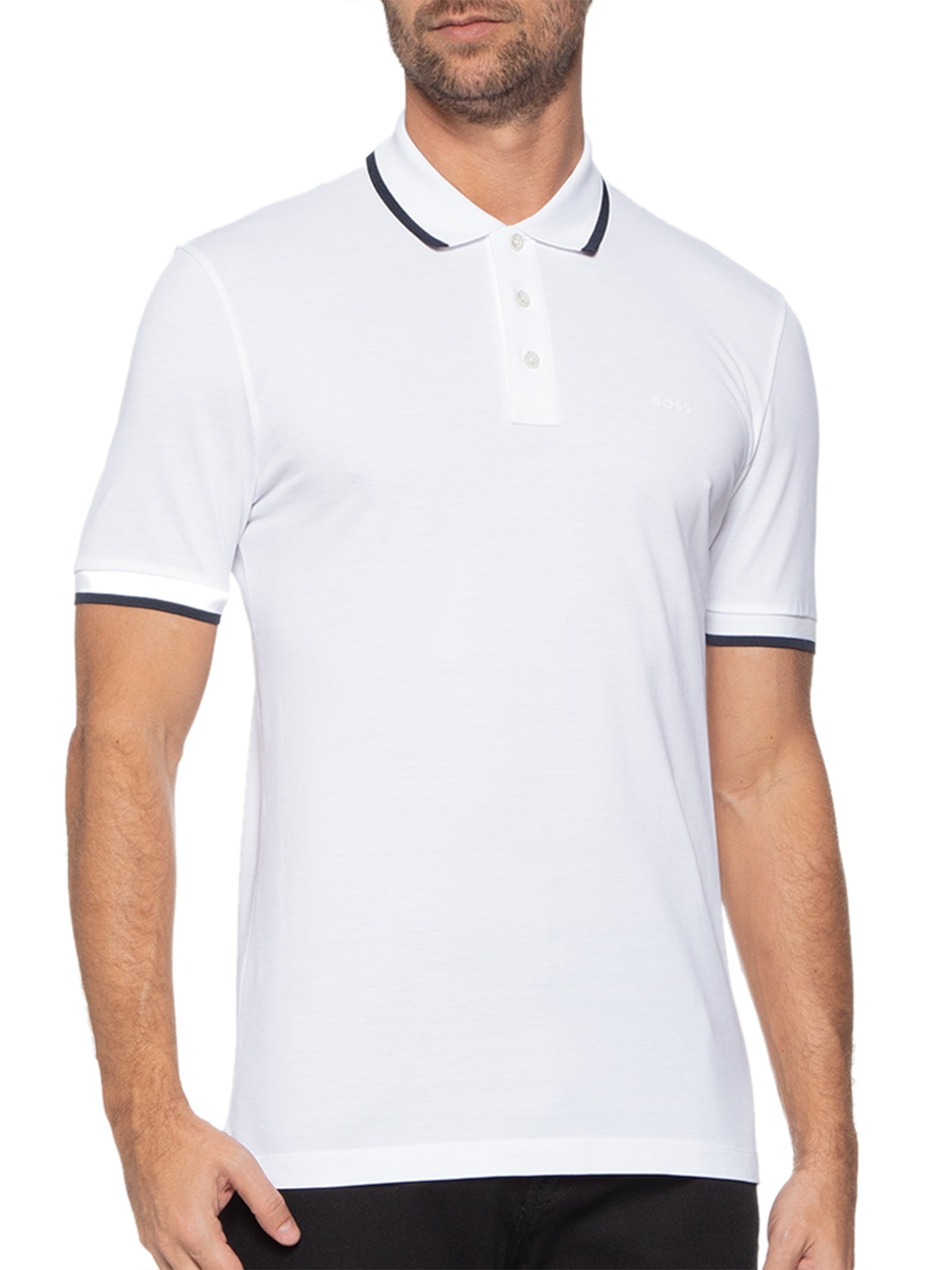 Polo Masculina Manga Curta com Friso Parlay Branco Boss
