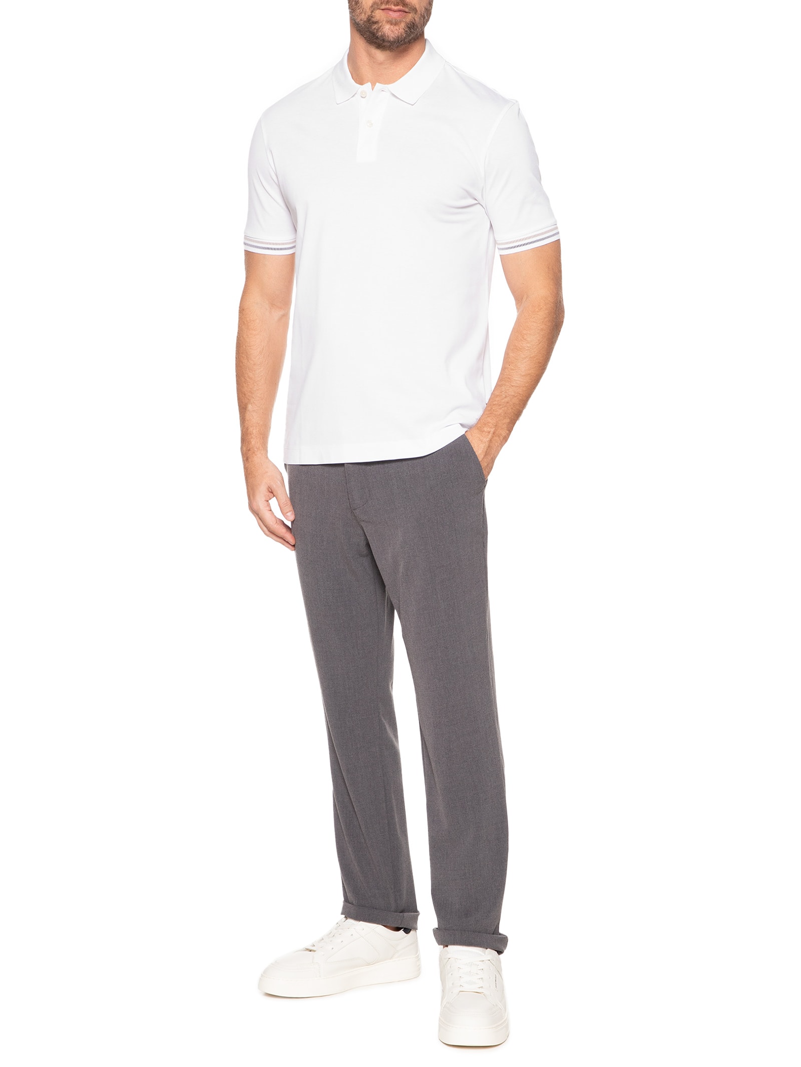 Polo Masculina Manga Curta com Friso Parlay Branco Boss