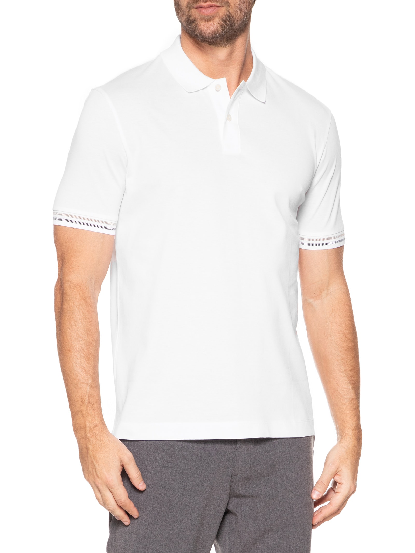Polo Masculina Manga Curta com Friso Parlay Branco Boss