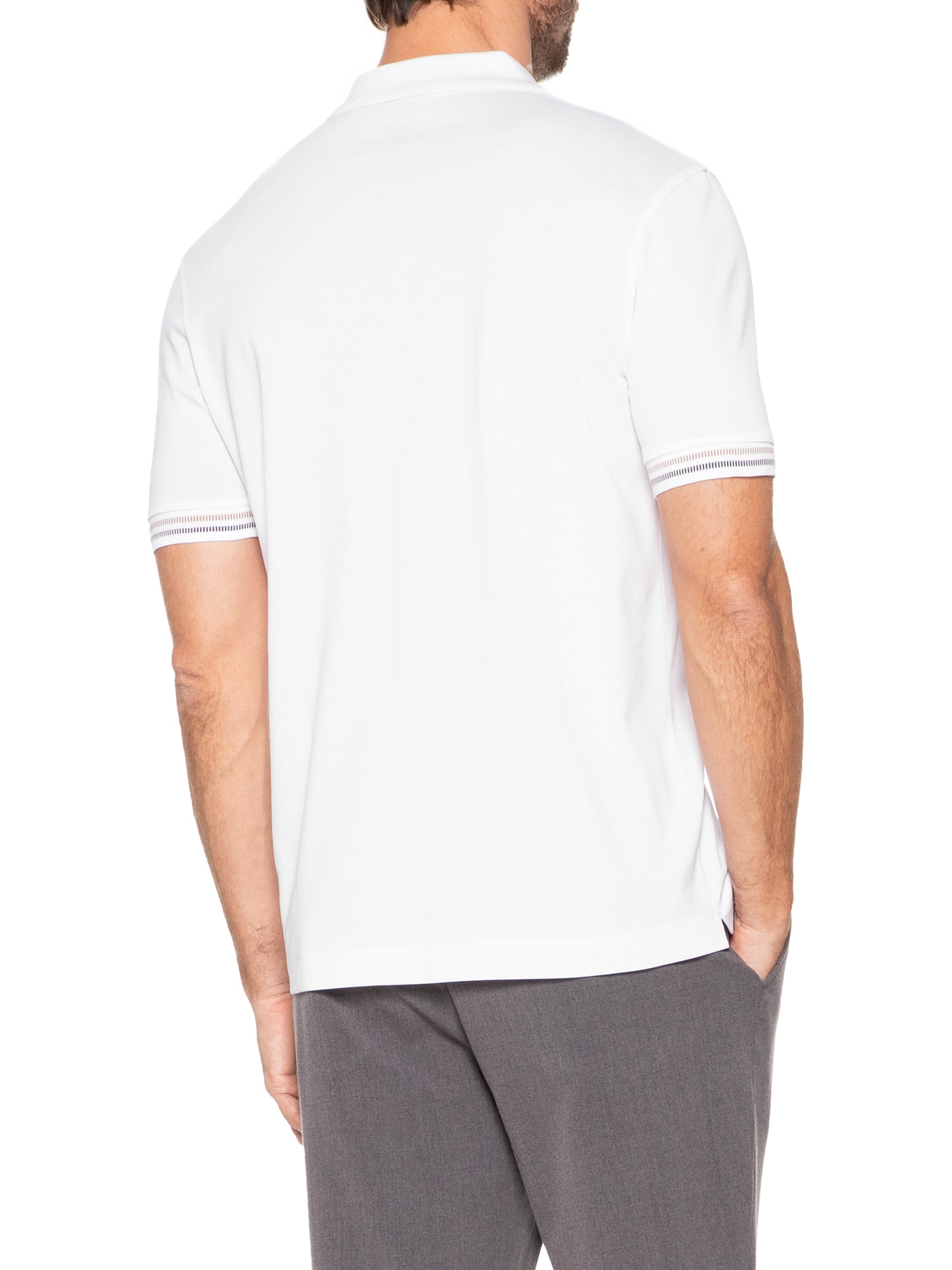 Polo Masculina Manga Curta com Friso Parlay Branco Boss