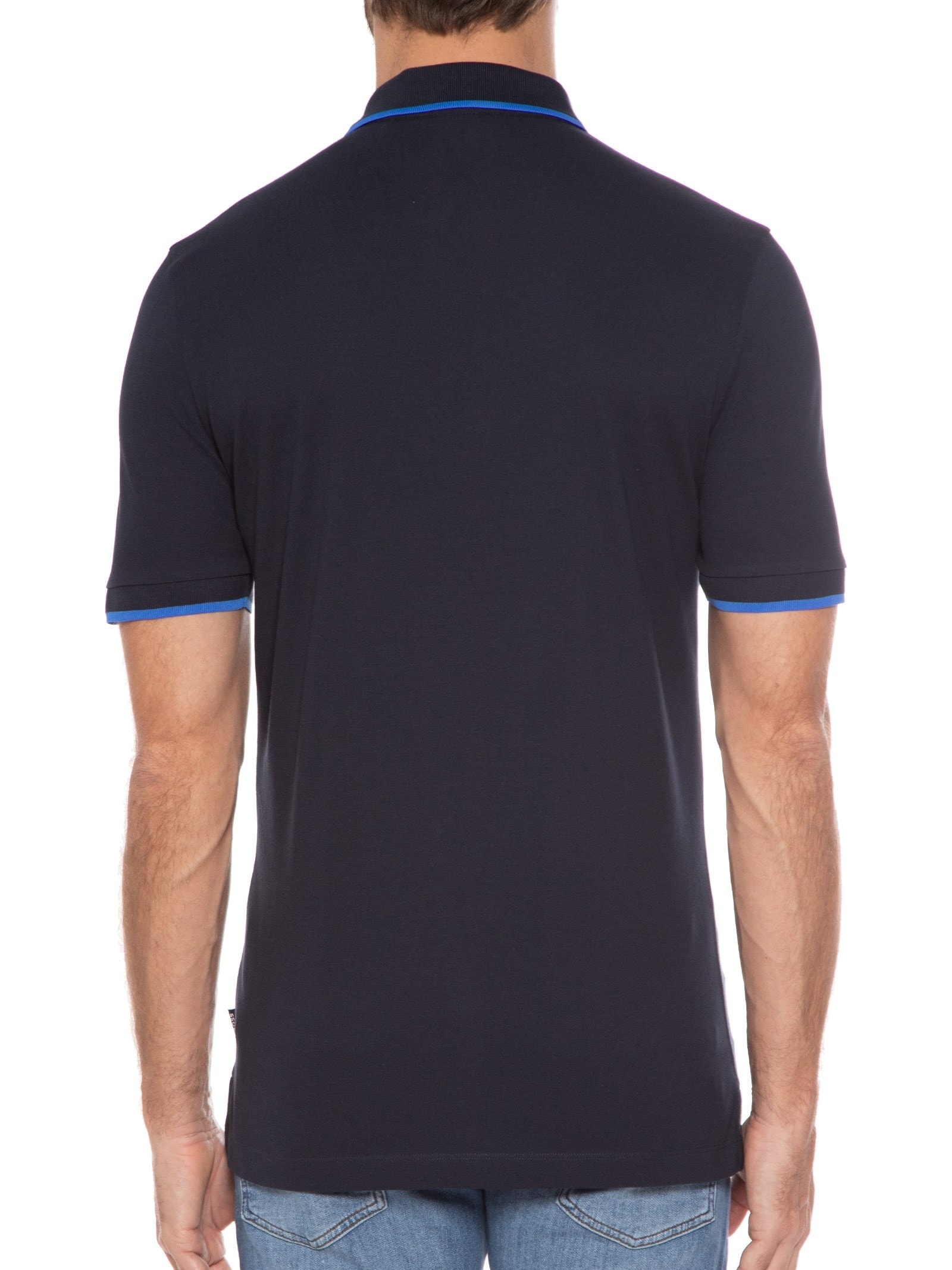 Polo Masculina Manga Curta com Friso Parlay Regular fit  Azul Boss